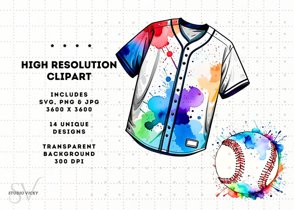 Watercolor Baseball Clipart: PNG, SVG, JPG Files