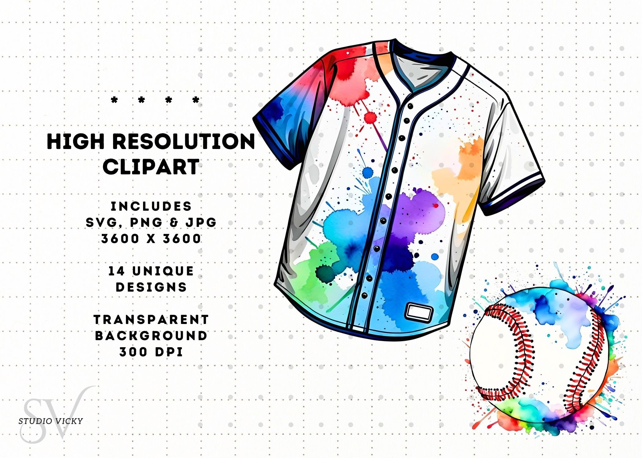 Watercolor Baseball Clipart: PNG, SVG, JPG Files