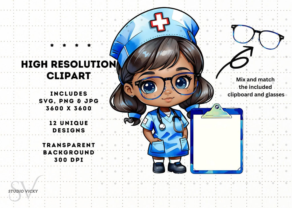Kawaii Nurse Clipart Bundle: Chibi Art SVG, PNG, JPG
