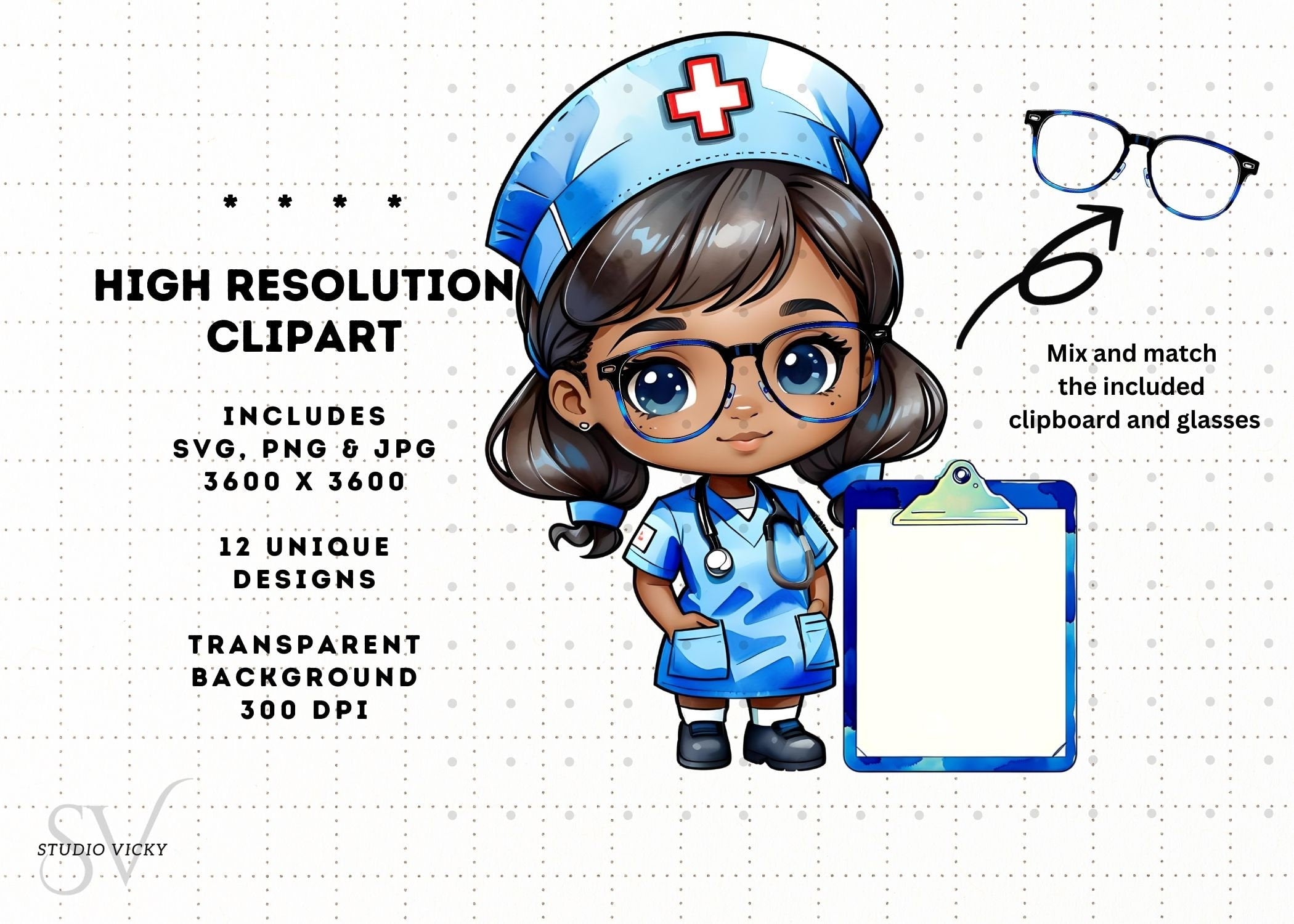 Kawaii Nurse Clipart Bundle: Chibi Art SVG, PNG, JPG