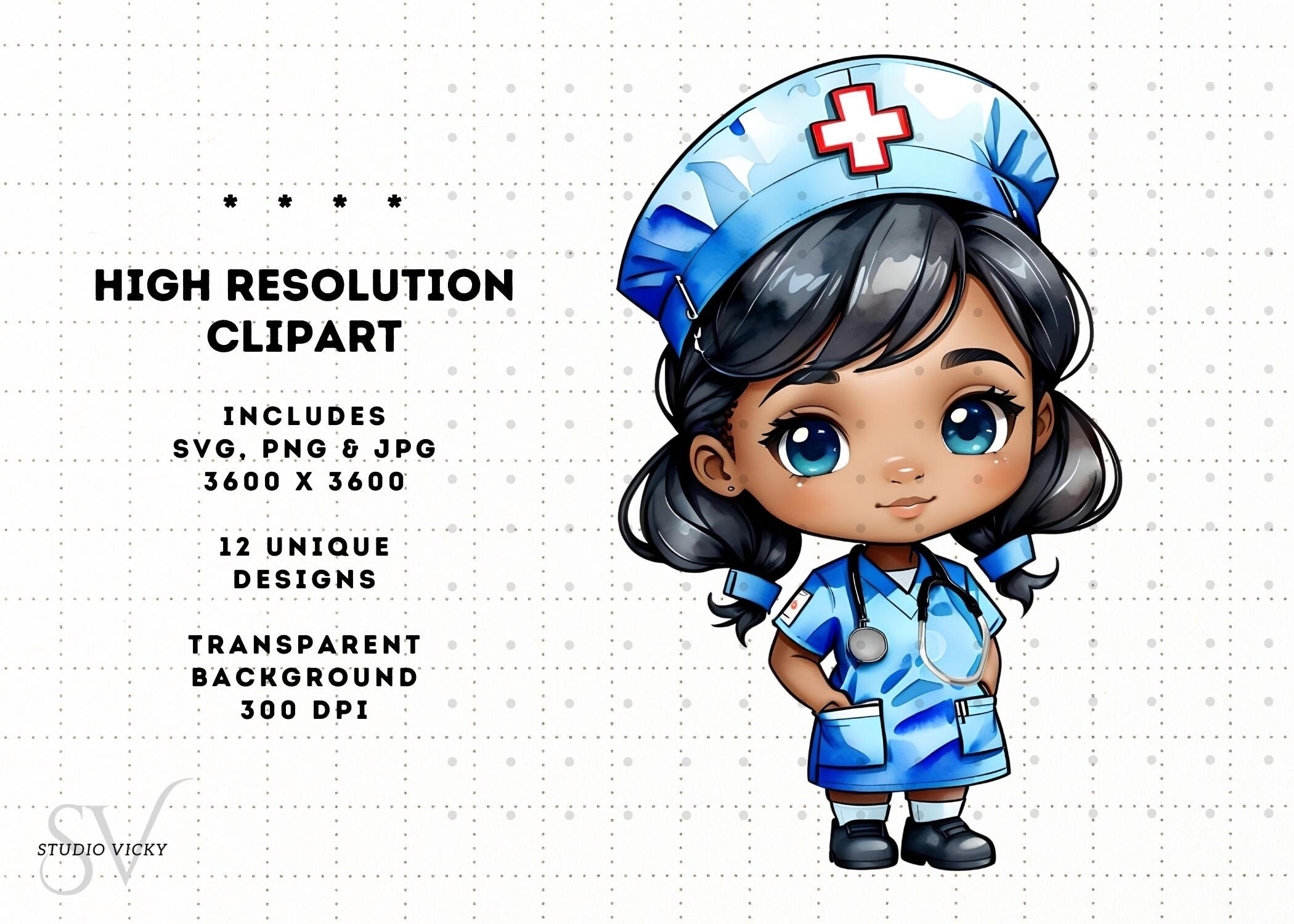 Kawaii Nurse Clipart Bundle: Chibi Art SVG, PNG, JPG