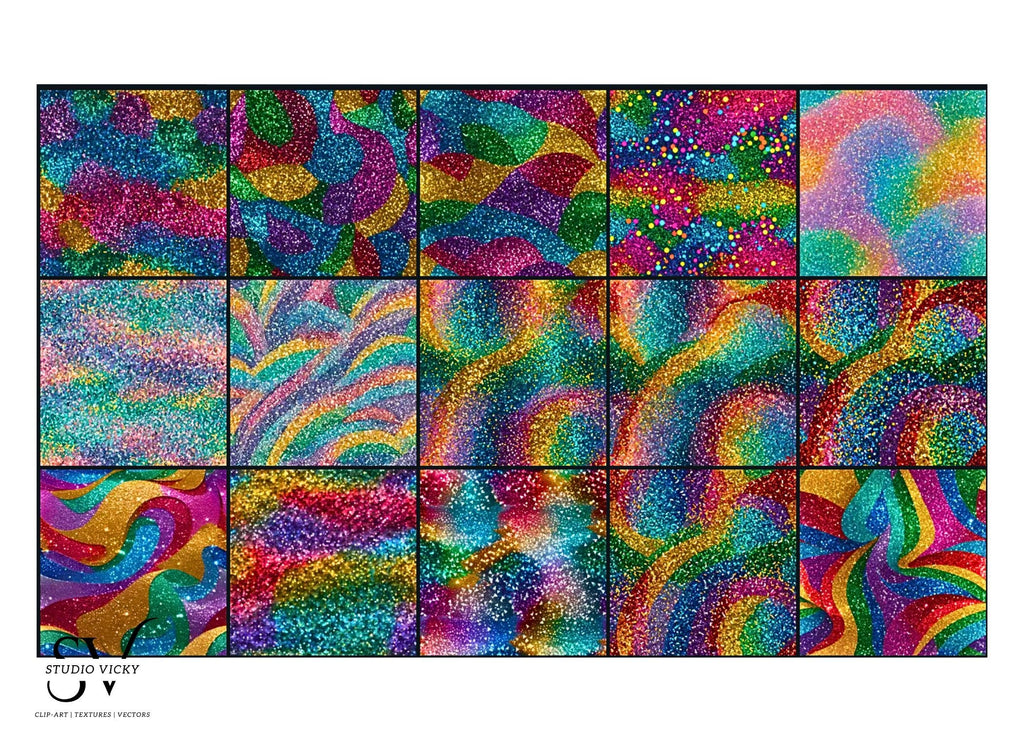 Rainbow Glitter Digital Paper: 12x12 JPEG Backgrounds (Instant Download)