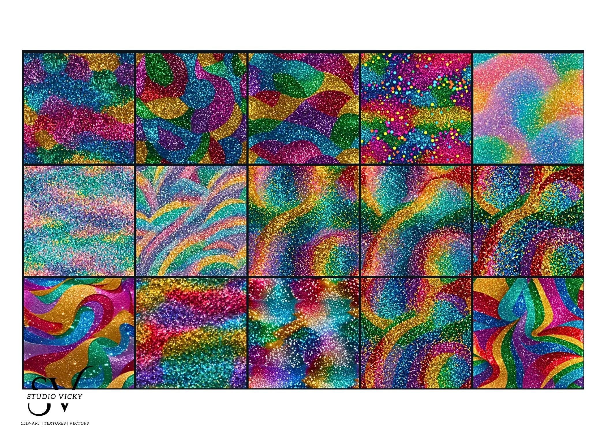 Rainbow Glitter Digital Paper: 12x12 JPEG Backgrounds (Instant Download)