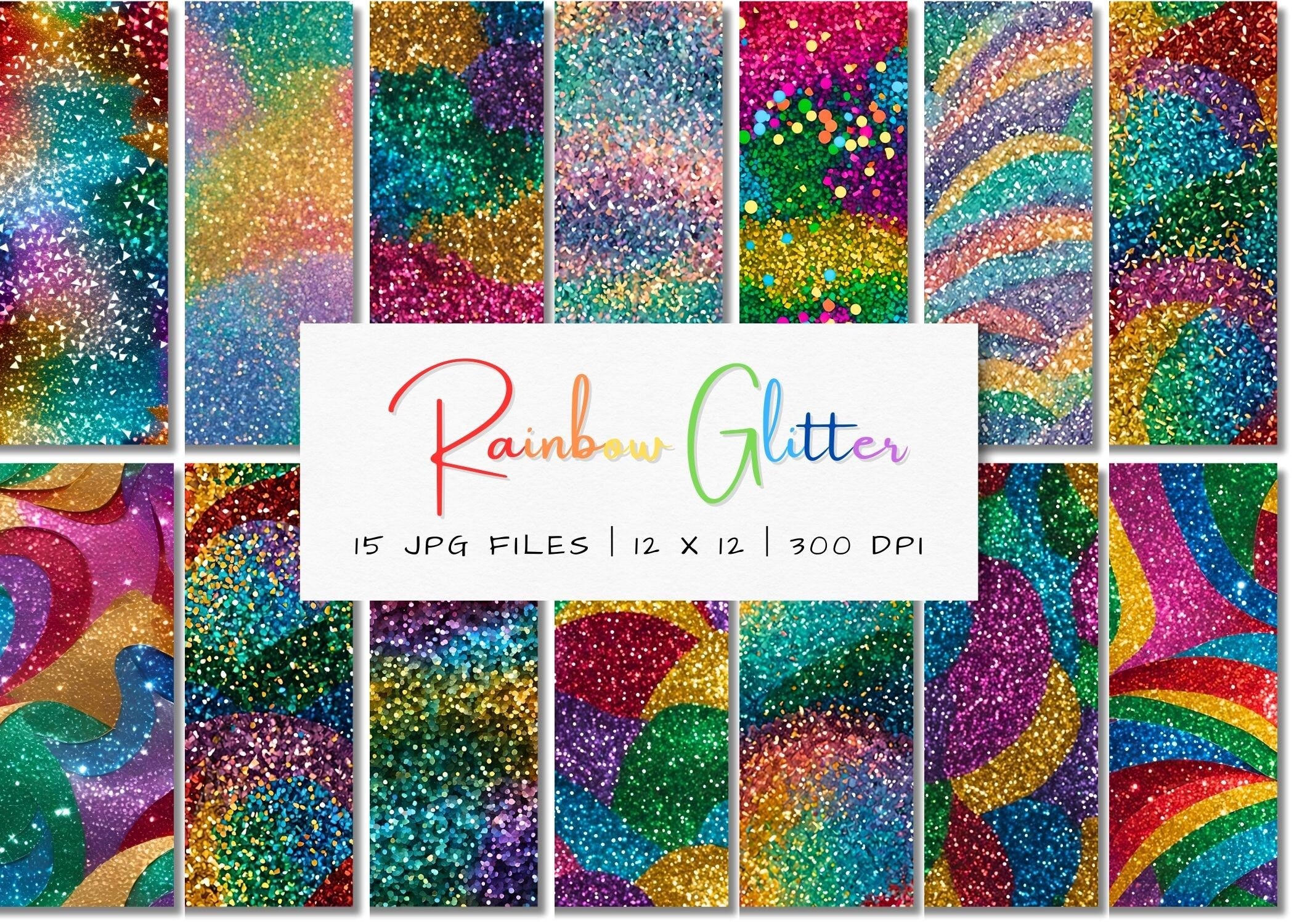 Rainbow Glitter Digital Paper: 12x12 JPEG Backgrounds (Instant Download)