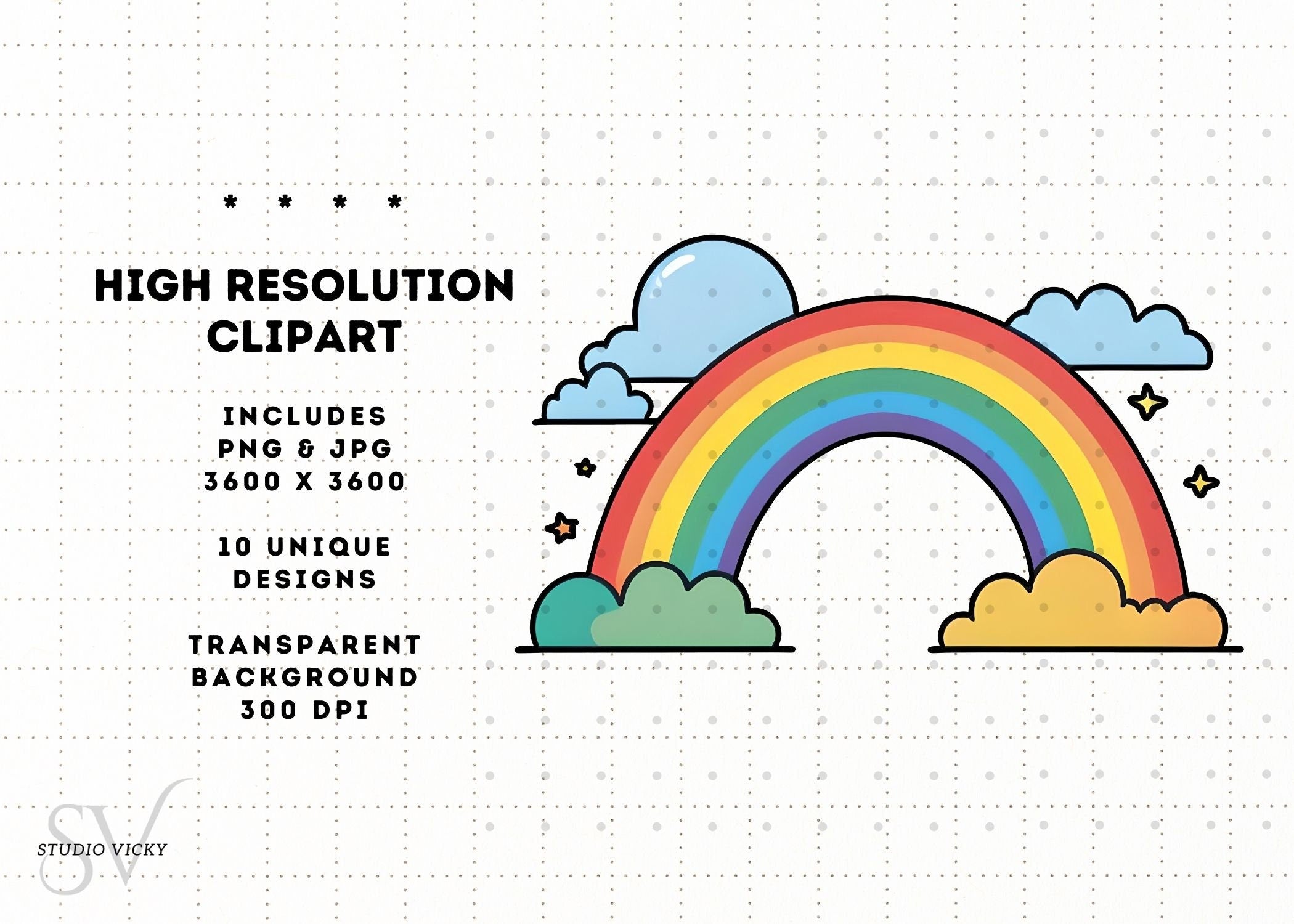 Rainbow Clipart: Magical SVG, PNG, JPEG Files (Digital Download)