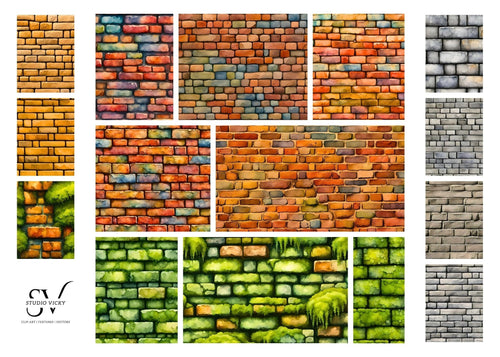 Brick Wall Digital Paper: Seamless Texture Clipart (Instant Download)