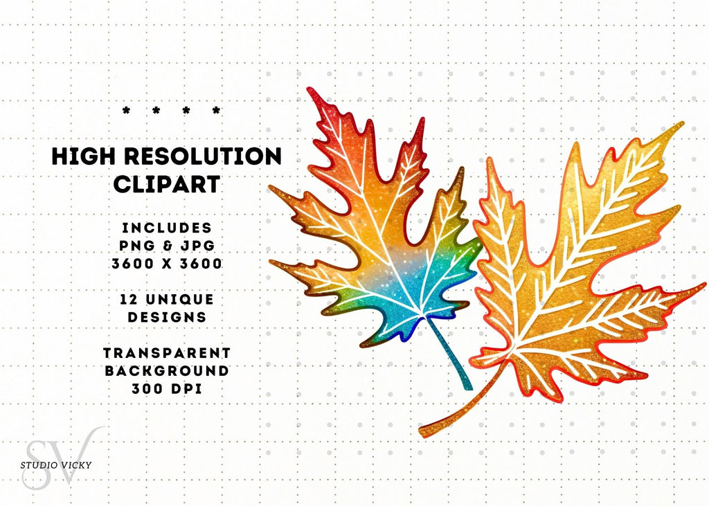 Glitter Fall Leaves Clipart Bundle: Autumn SVG, PNG, JPEG (3600x3600)