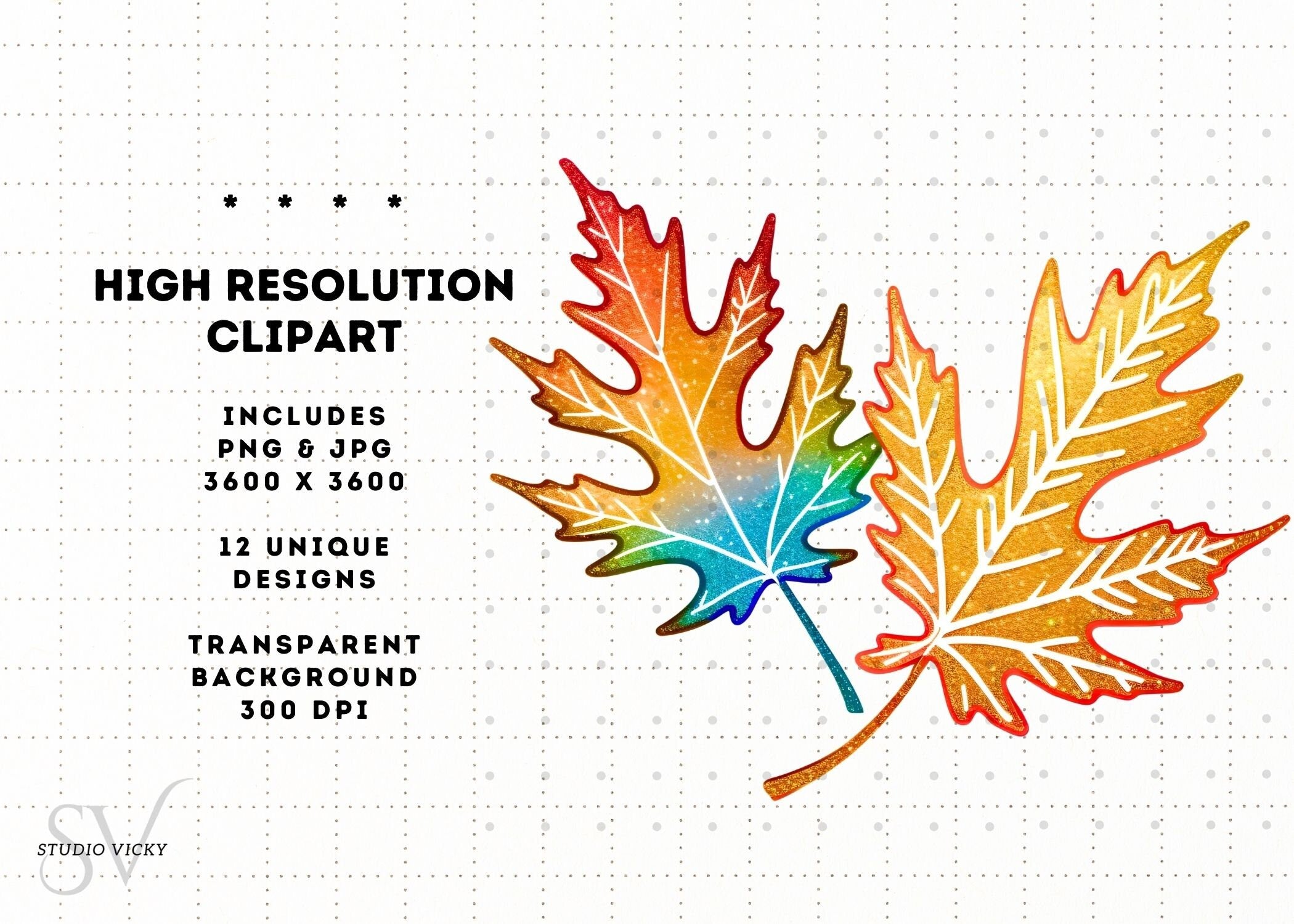 Glitter Fall Leaves Clipart Bundle: Autumn SVG, PNG, JPEG (3600x3600)