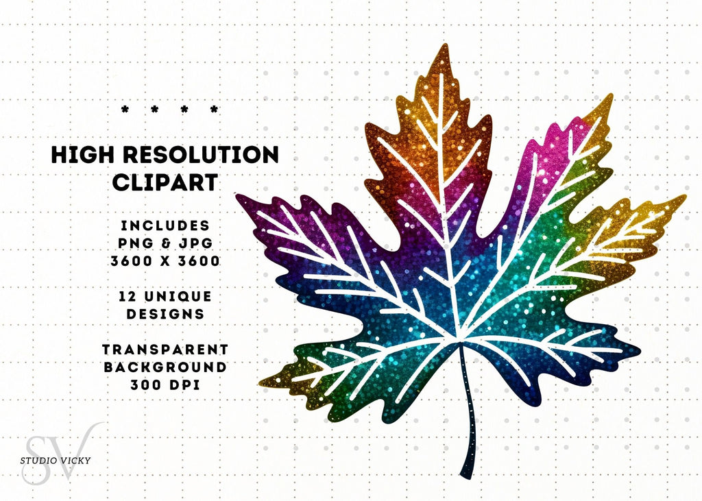 Glitter Fall Leaves Clipart Bundle: Autumn SVG, PNG, JPEG (3600x3600)