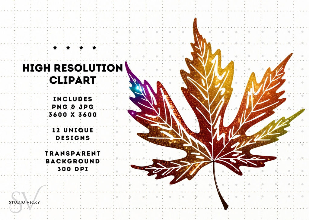 Glitter Fall Leaves Clipart Bundle: Autumn SVG, PNG, JPEG (3600x3600)