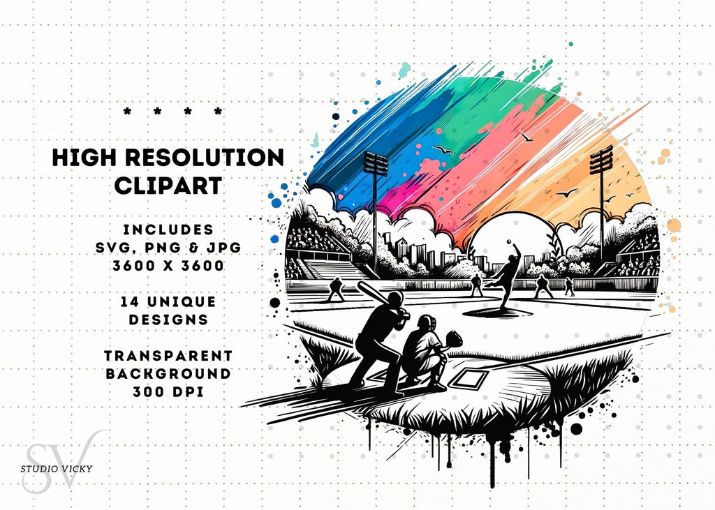 Watercolor Baseball Clipart: PNG, SVG, JPG Files