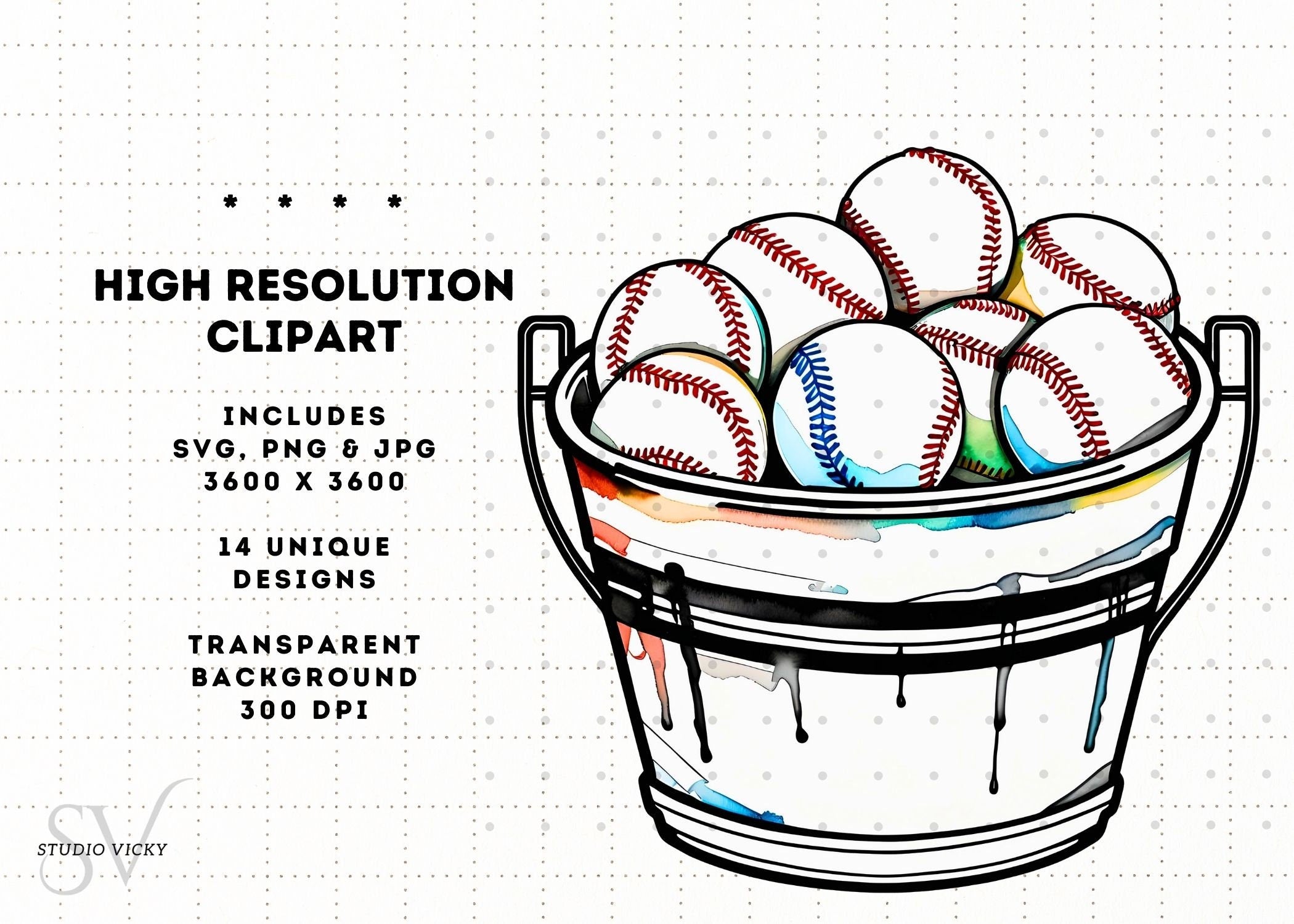 Watercolor Baseball Clipart: PNG, SVG, JPG Files