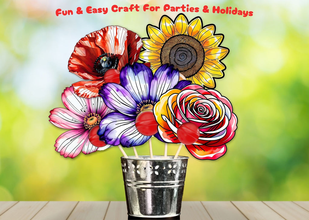 Flower Lollipop Holder SVG Bundle: Rose, Sunflower, Poppy (Digital Download)