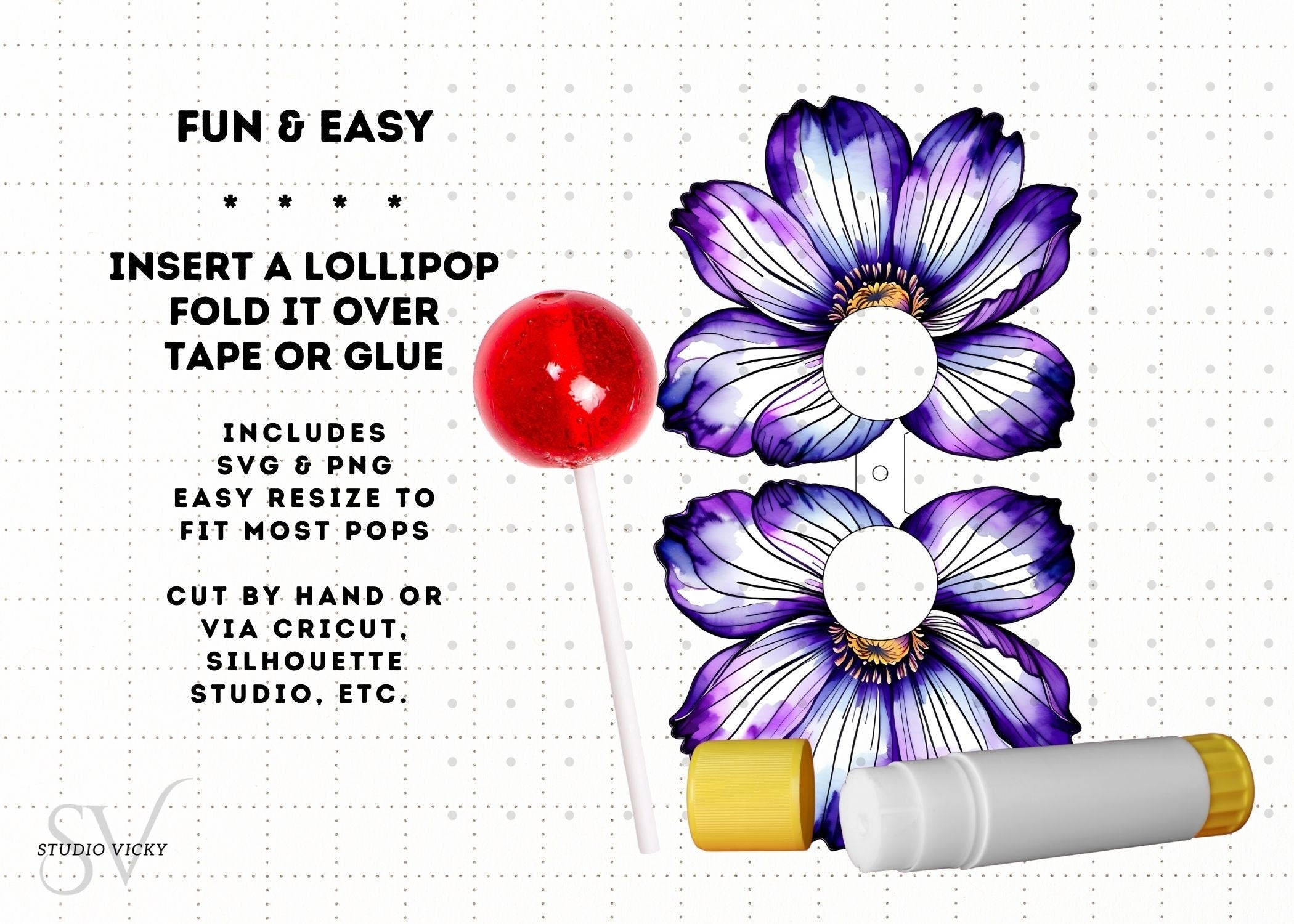 Flower Lollipop Holder SVG Bundle: Rose, Sunflower, Poppy (Digital Download)