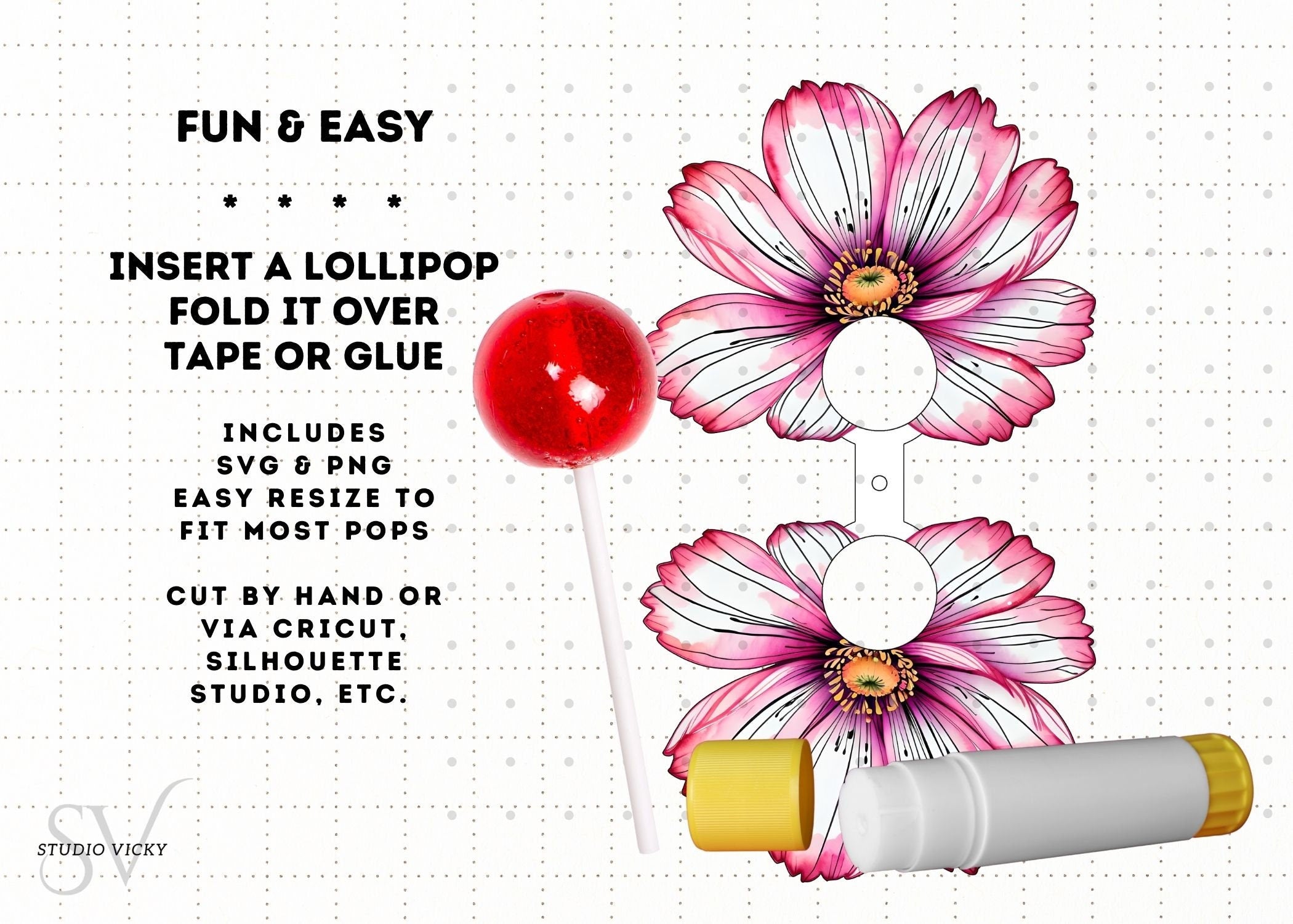 Flower Lollipop Holder SVG Bundle: Rose, Sunflower, Poppy (Digital Download)