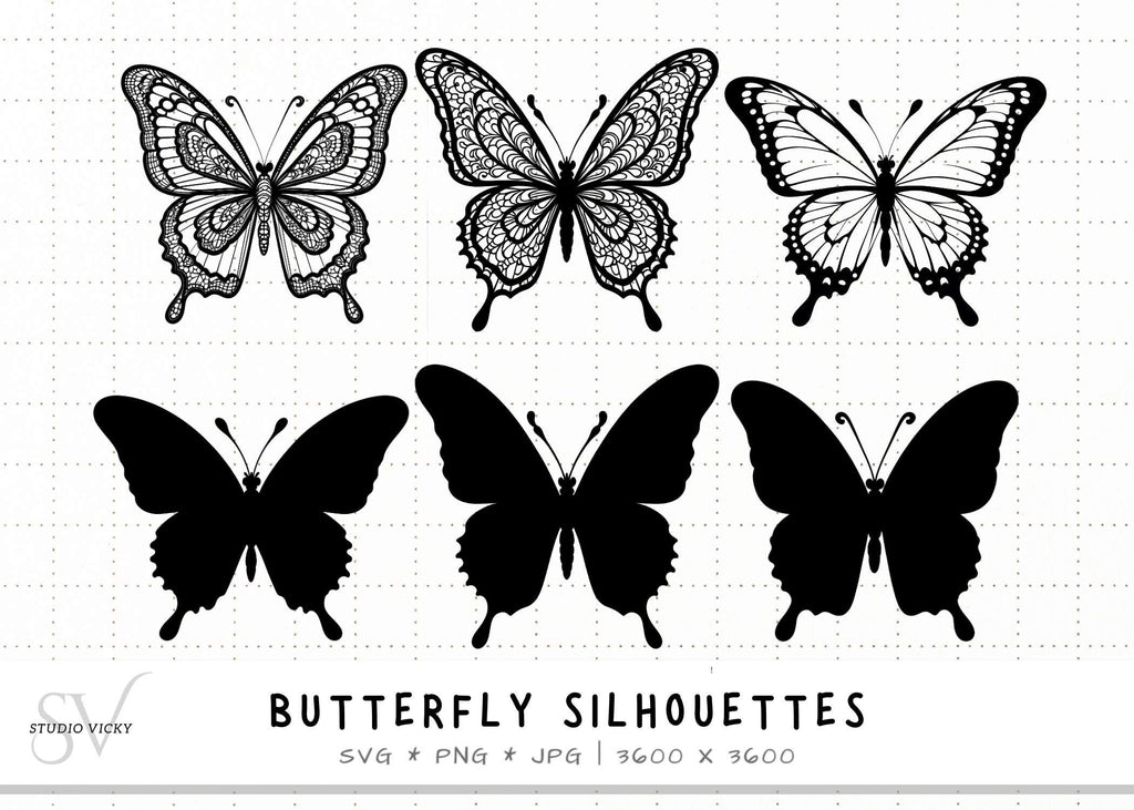 Butterfly Silhouette Clipart: SVG, PNG, JPG Files
