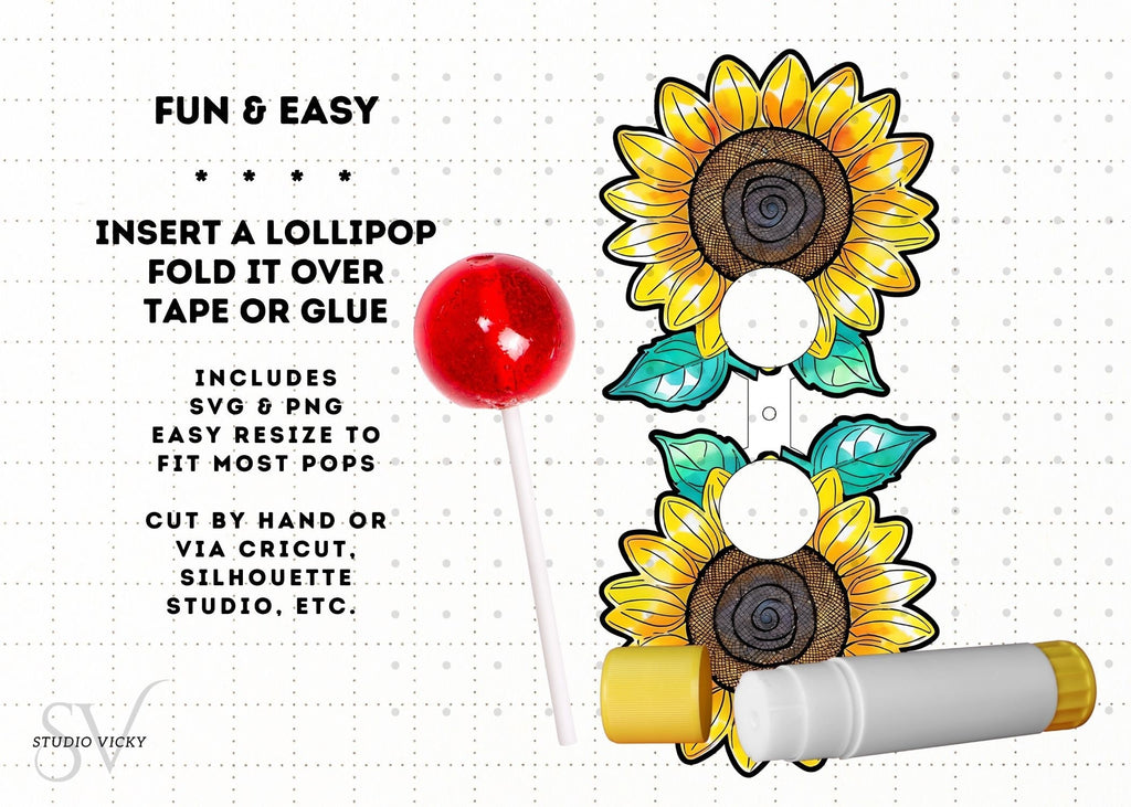 Flower Lollipop Holder SVG Bundle: Rose, Sunflower, Poppy (Digital Download)