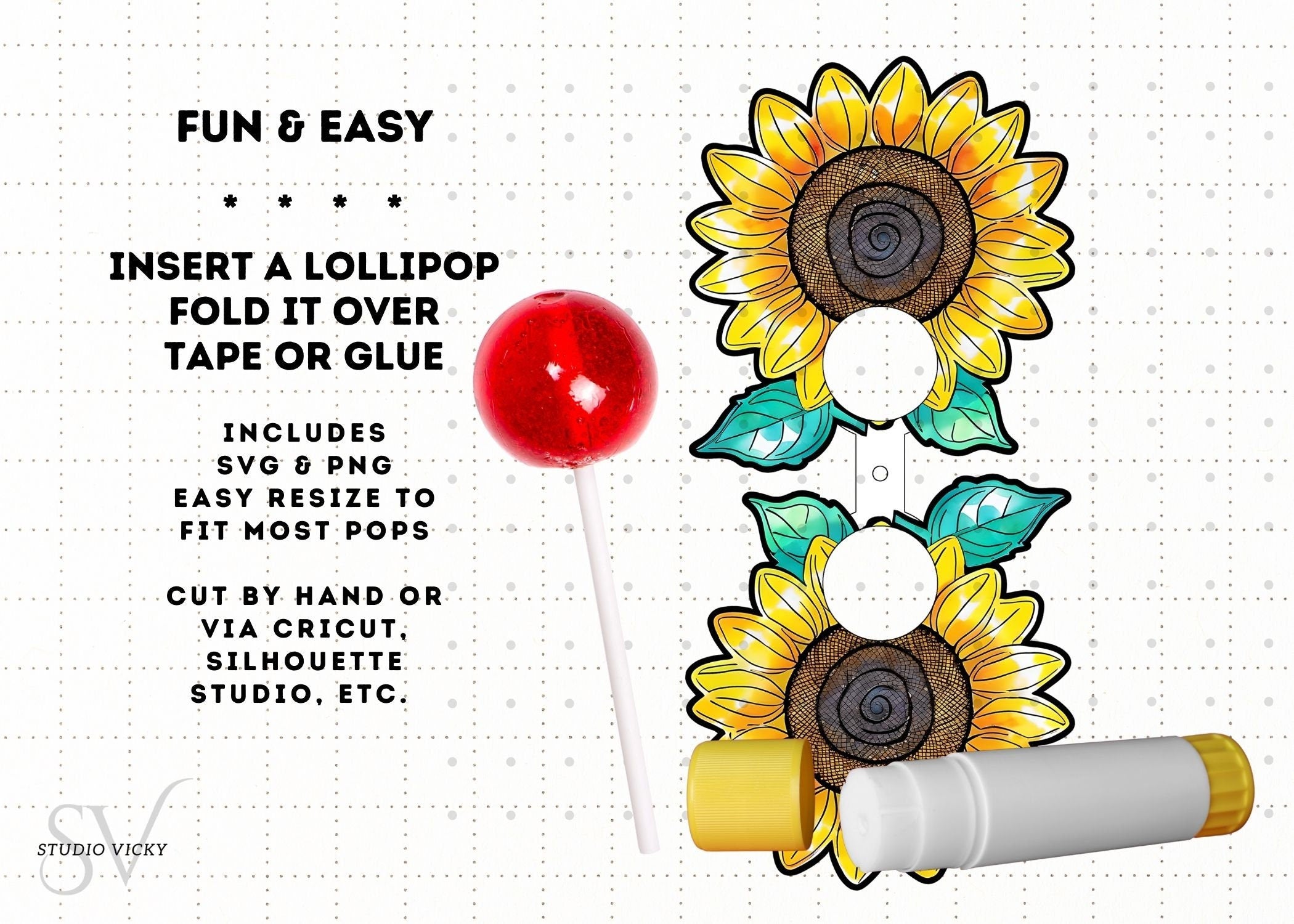 Flower Lollipop Holder SVG Bundle: Rose, Sunflower, Poppy (Digital Download)