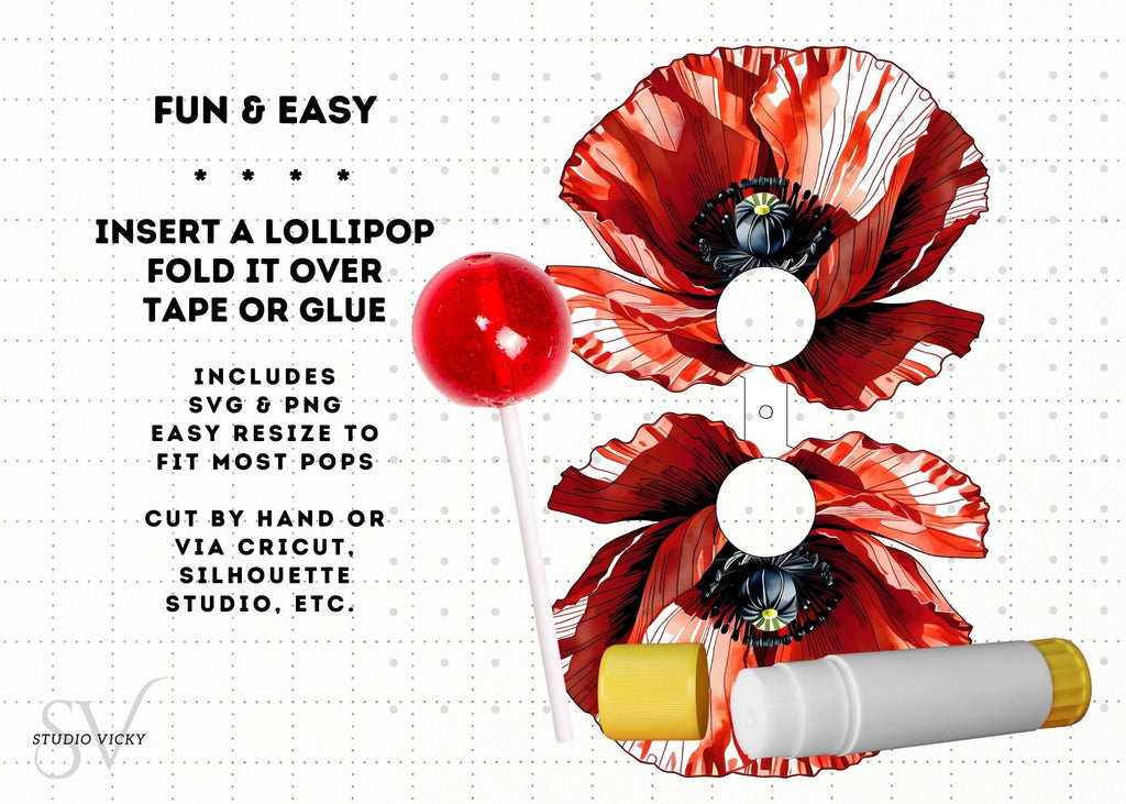 Flower Lollipop Holder SVG Bundle: Rose, Sunflower, Poppy (Digital Download)