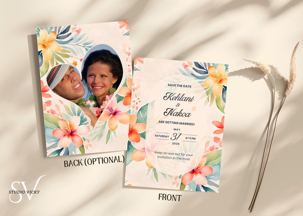 Tropical Wedding Invitation Template Set: Hawaiian Floral (Canva Digital)