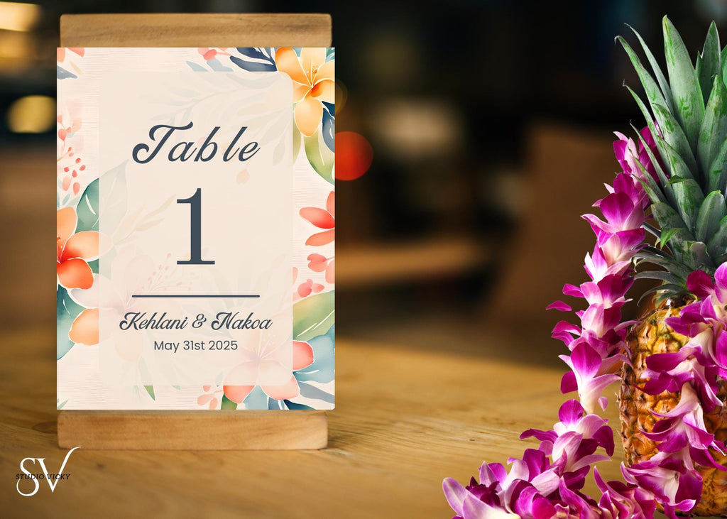 Tropical Wedding Invitation Template Set: Hawaiian Floral (Canva Digital)