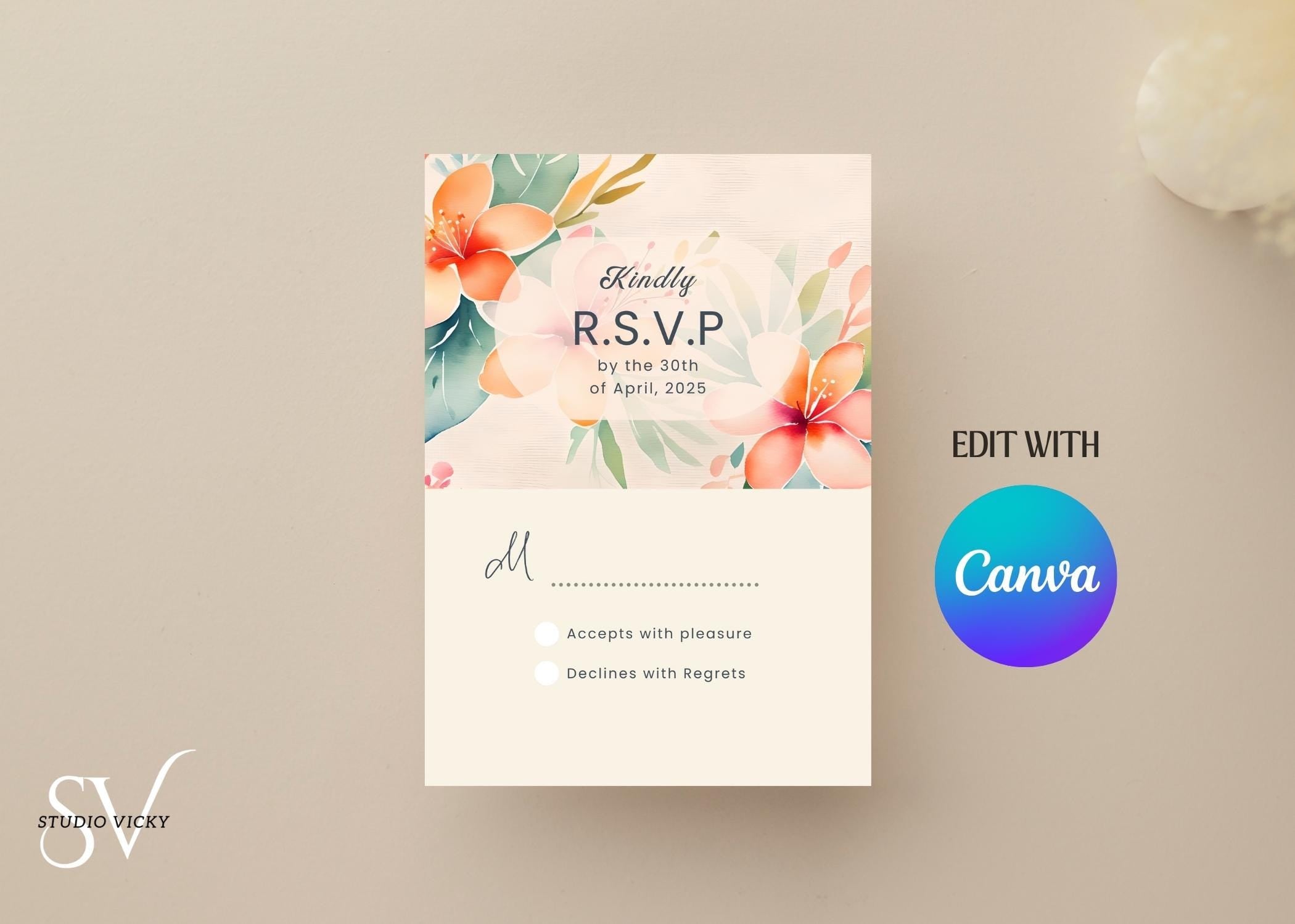 Tropical Wedding Invitation Template Set: Hawaiian Floral (Canva Digital)