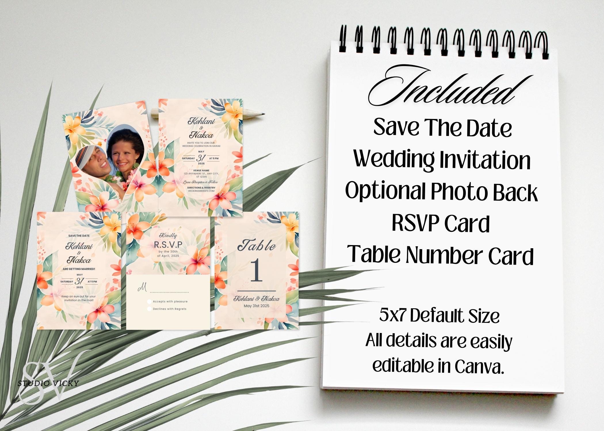 Tropical Wedding Invitation Template Set: Hawaiian Floral (Canva Digital)