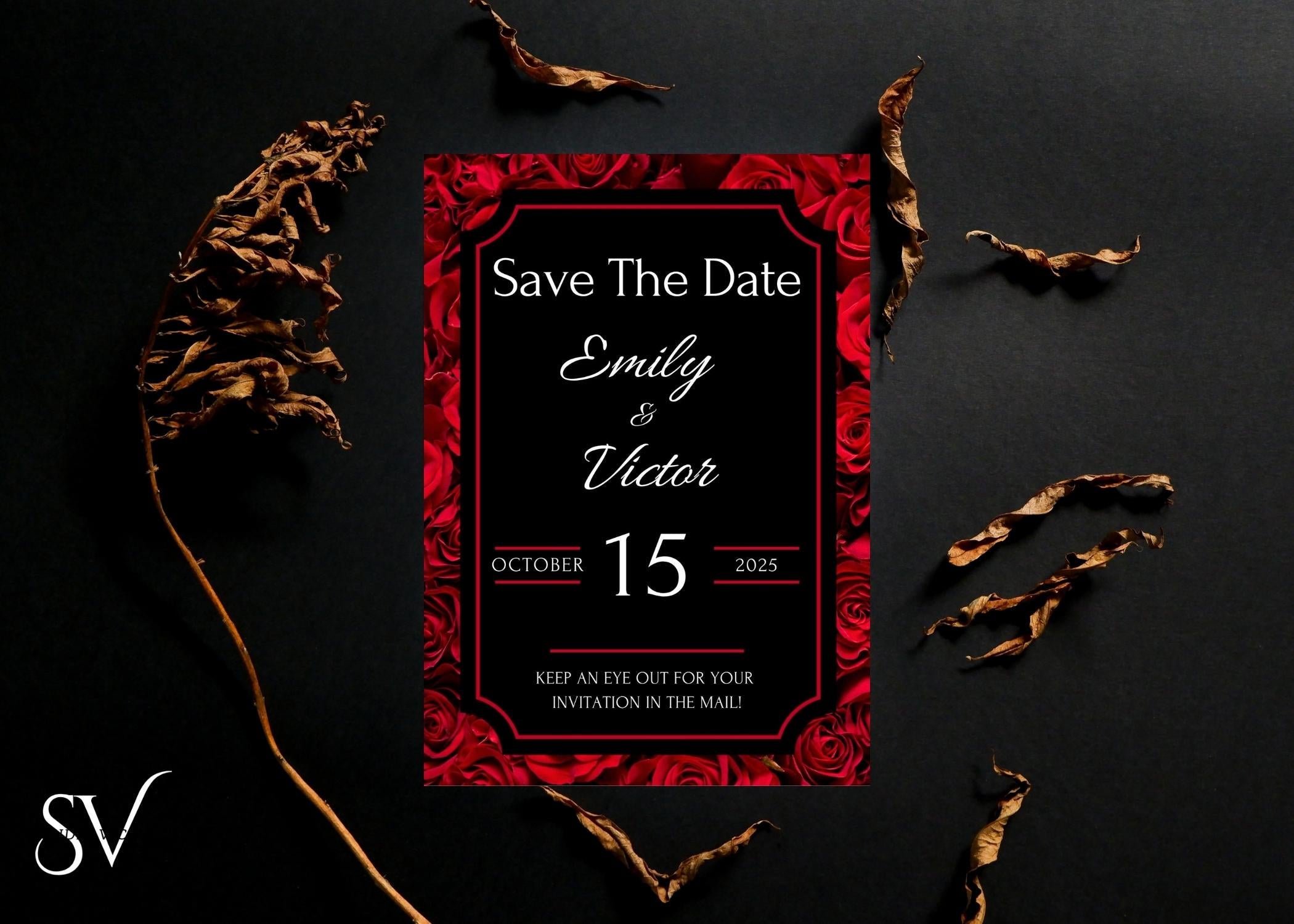 Gothic Rose Wedding Invitation Template: Dark Romance Canva Suite
