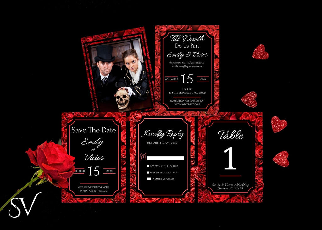 Gothic Rose Wedding Invitation Template: Dark Romance Canva Suite
