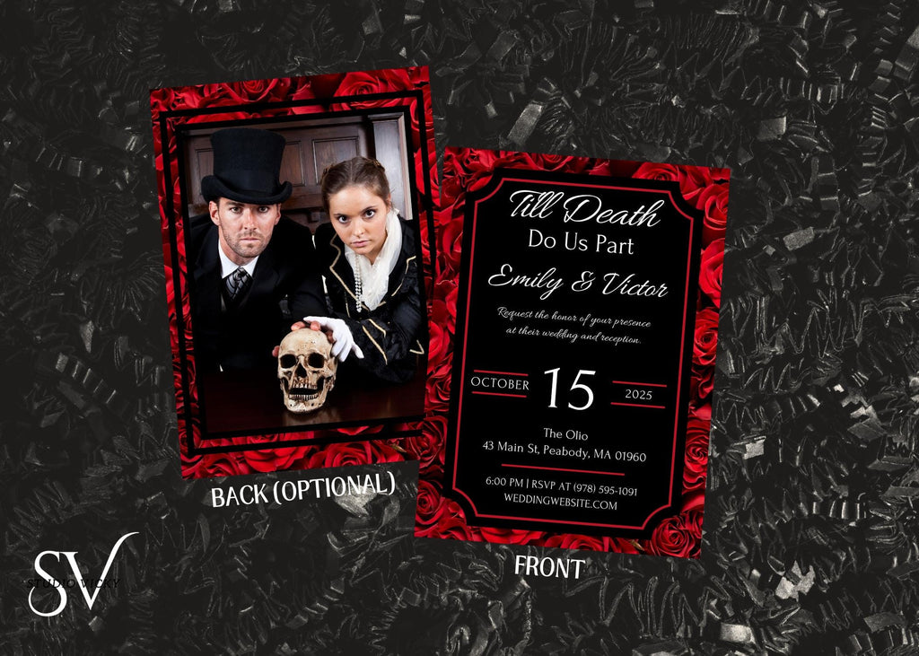 Gothic Rose Wedding Invitation Template: Dark Romance Canva Suite