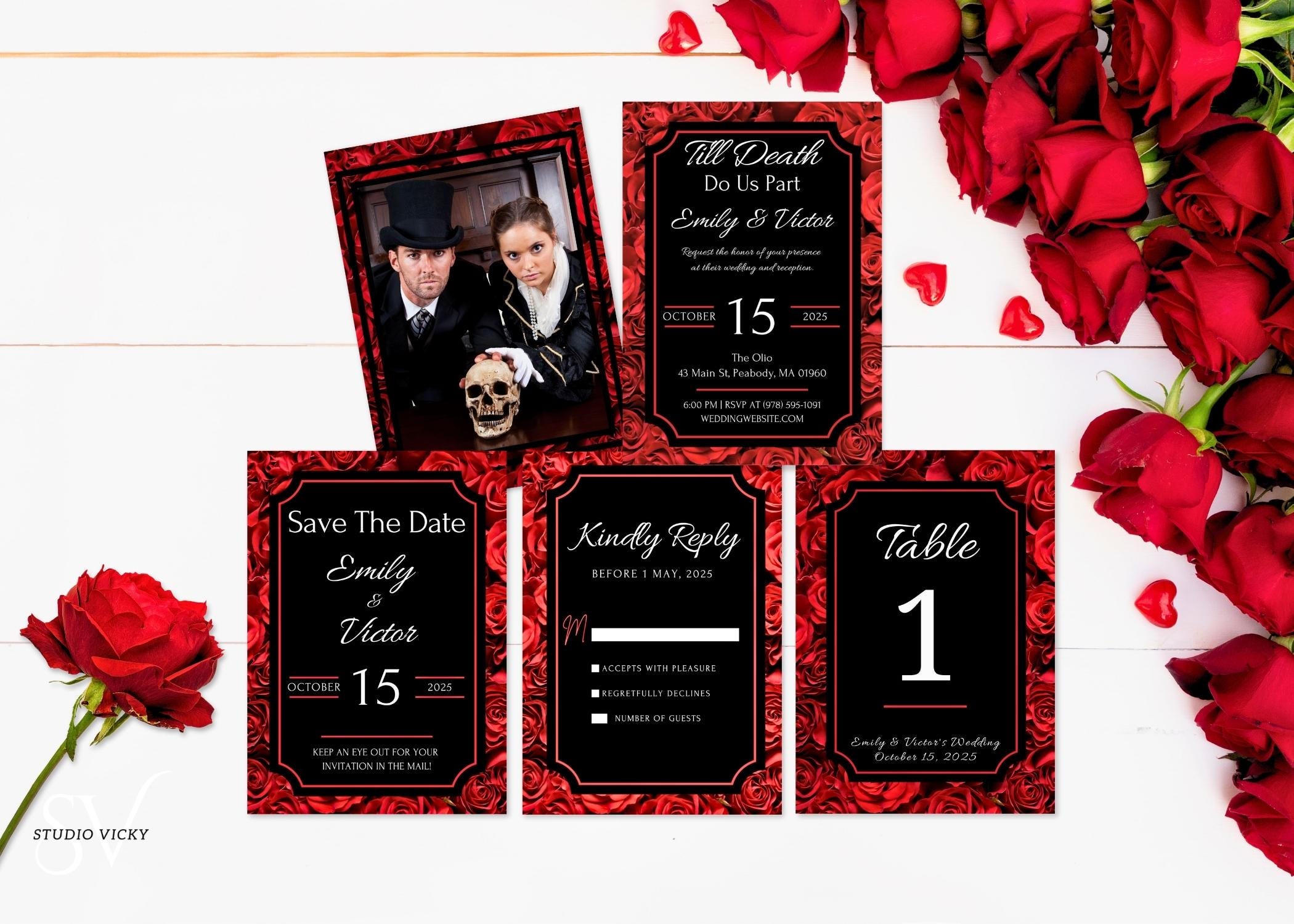 Gothic Rose Wedding Invitation Template: Dark Romance Canva Suite