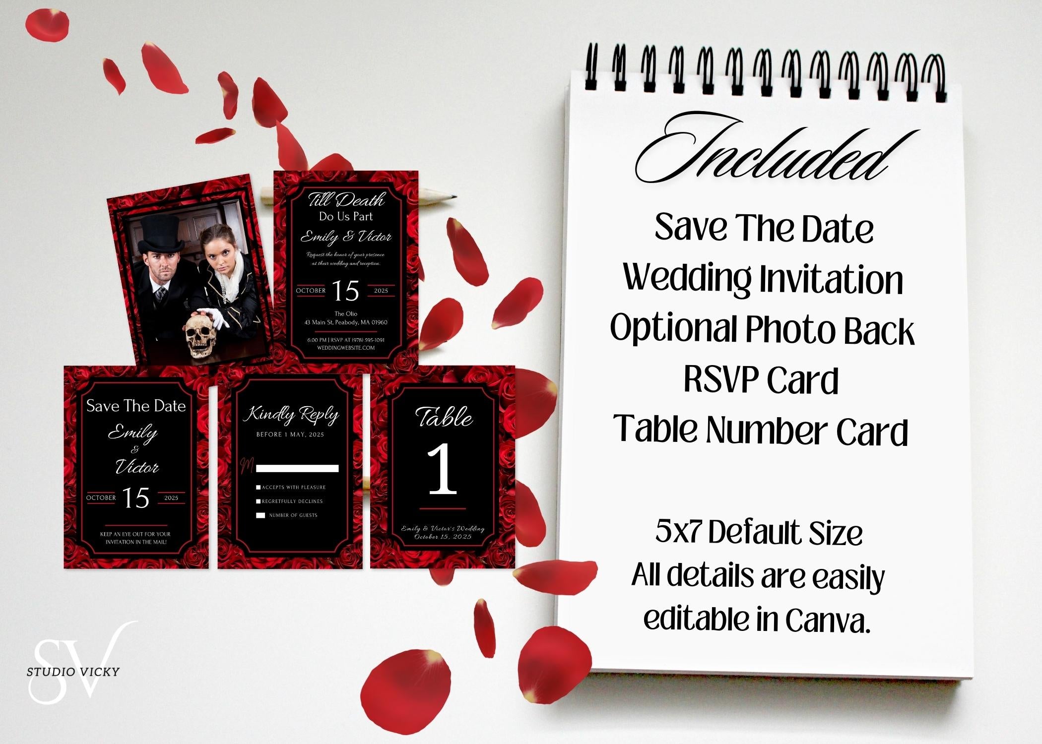 Gothic Rose Wedding Invitation Template: Dark Romance Canva Suite