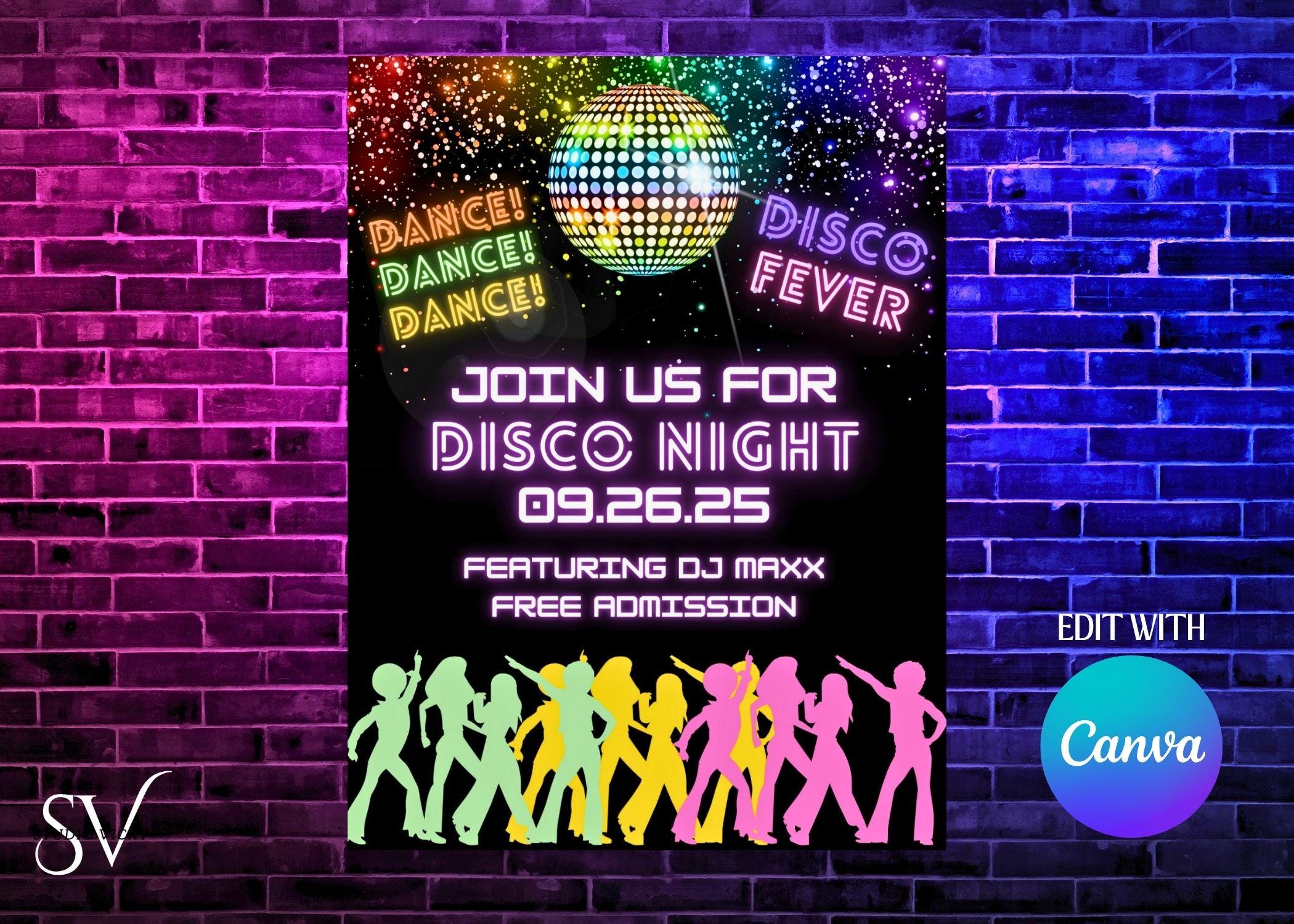 Disco Party Poster Canva Template: Retro Dance Night Flyer (8.5x11) (Digital Download)