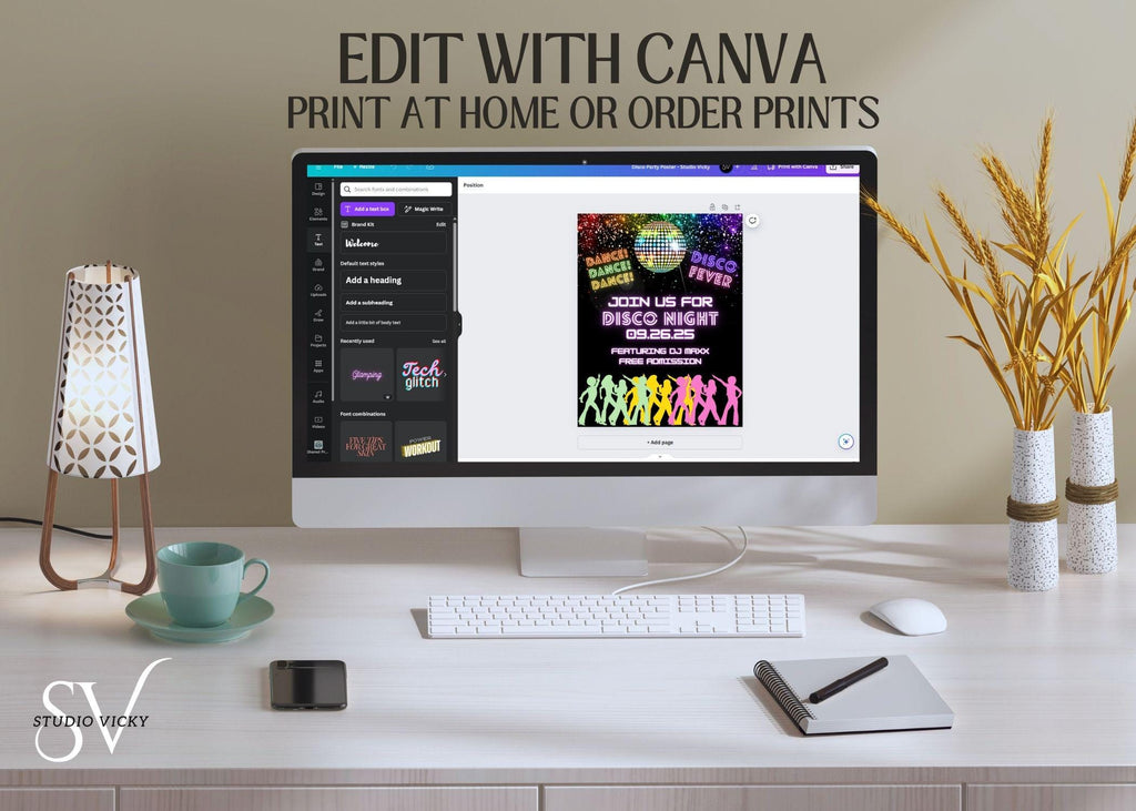 Disco Party Poster Canva Template: Retro Dance Night Flyer (8.5x11) (Digital Download)