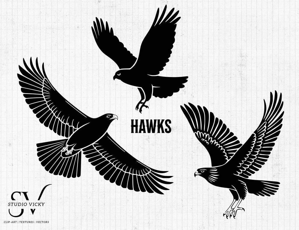 Hawk Clipart: Black and White Wildlife SVG, PNG (Digital Download)