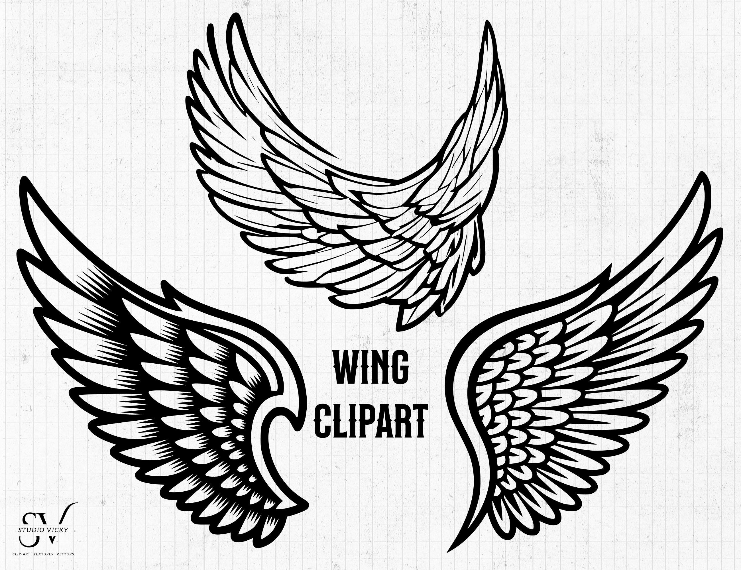 Angel Wing Clipart: Black and White Feather SVG, PNG (Digital Download)