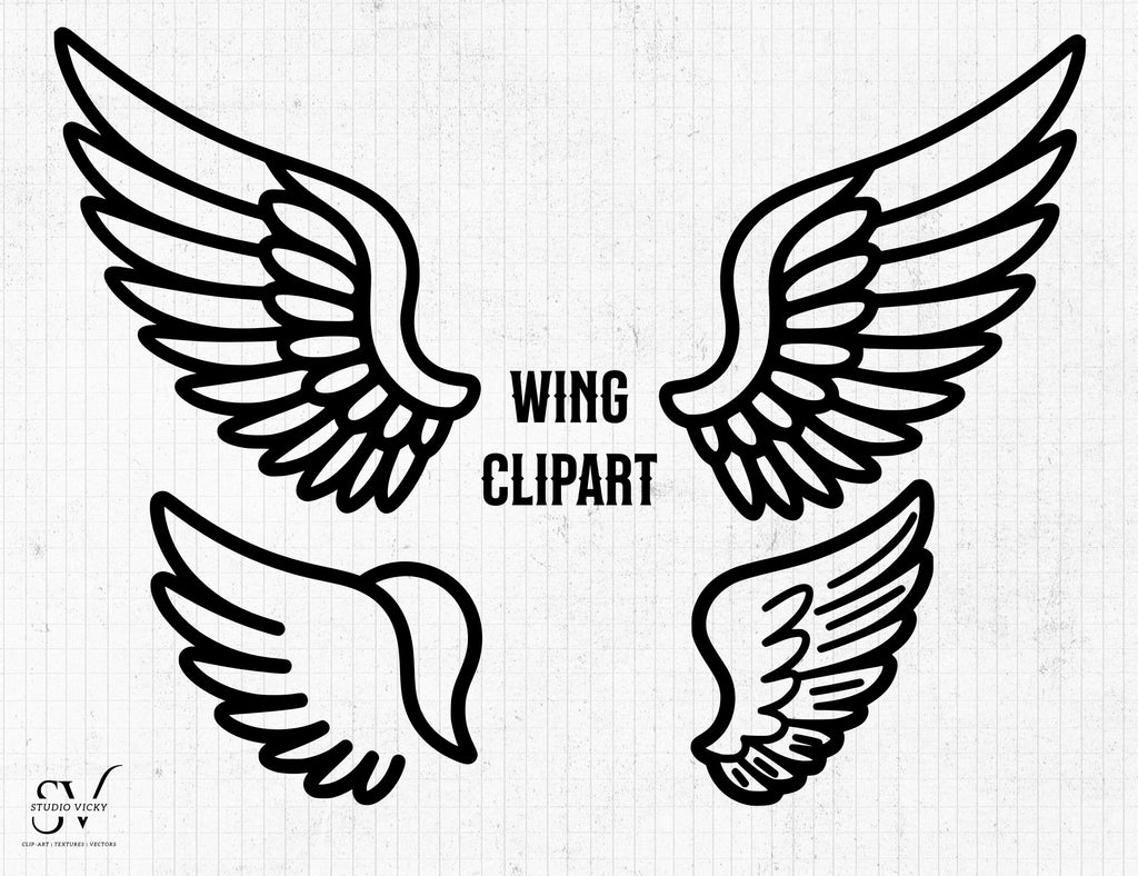 Angel Wing Clipart: Black and White Feather SVG, PNG (Digital Download)