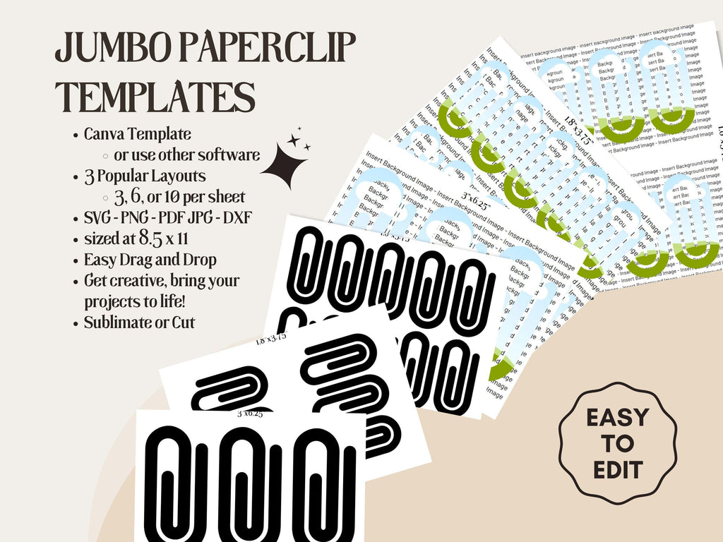 Jumbo Paper Clip Template: Canva Editable Bookmark SVG Bundle (Digital Download)