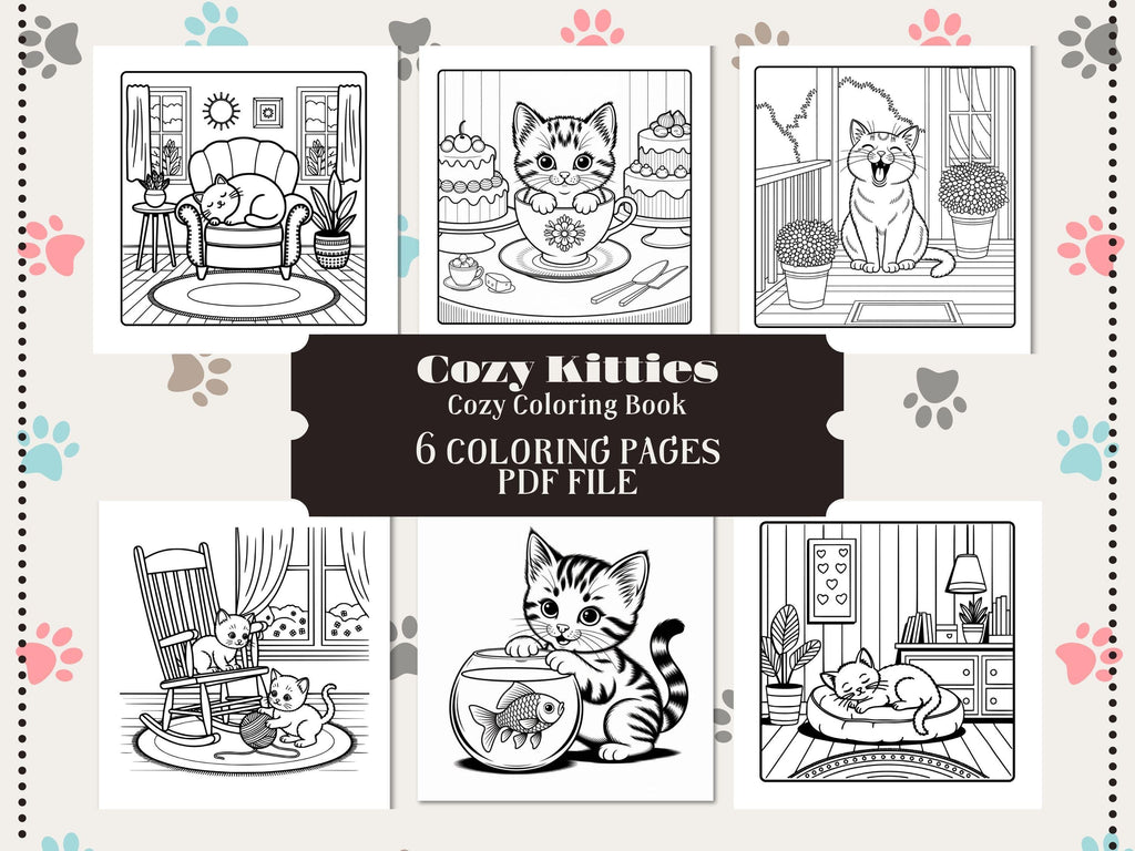 Cozy Kitties Coloring Book Pages: Hygge Cat Illustrations (PDF Download)