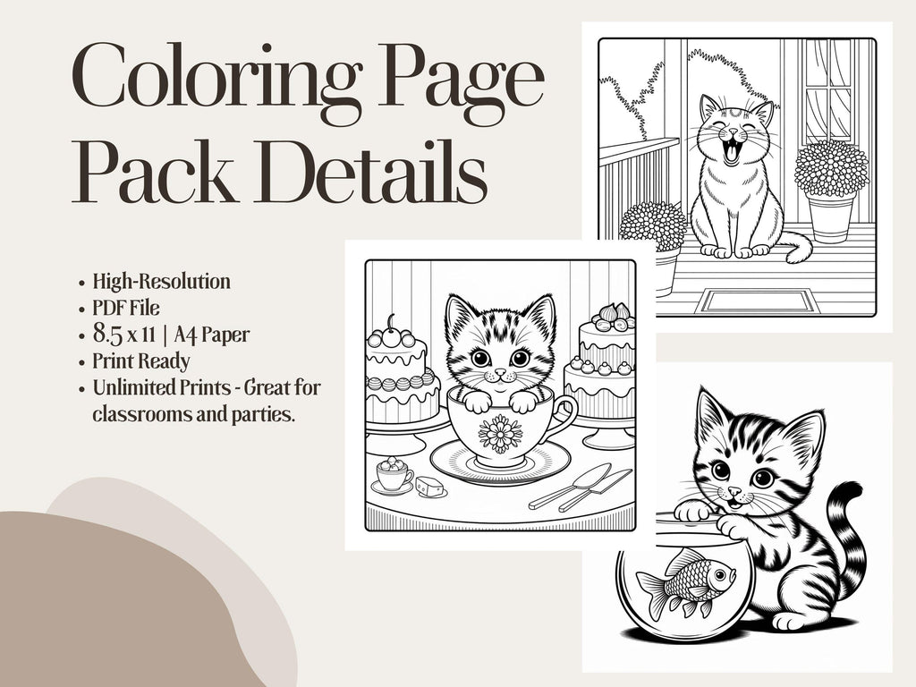 Cozy Kitties Coloring Book Pages: Hygge Cat Illustrations (PDF Download)
