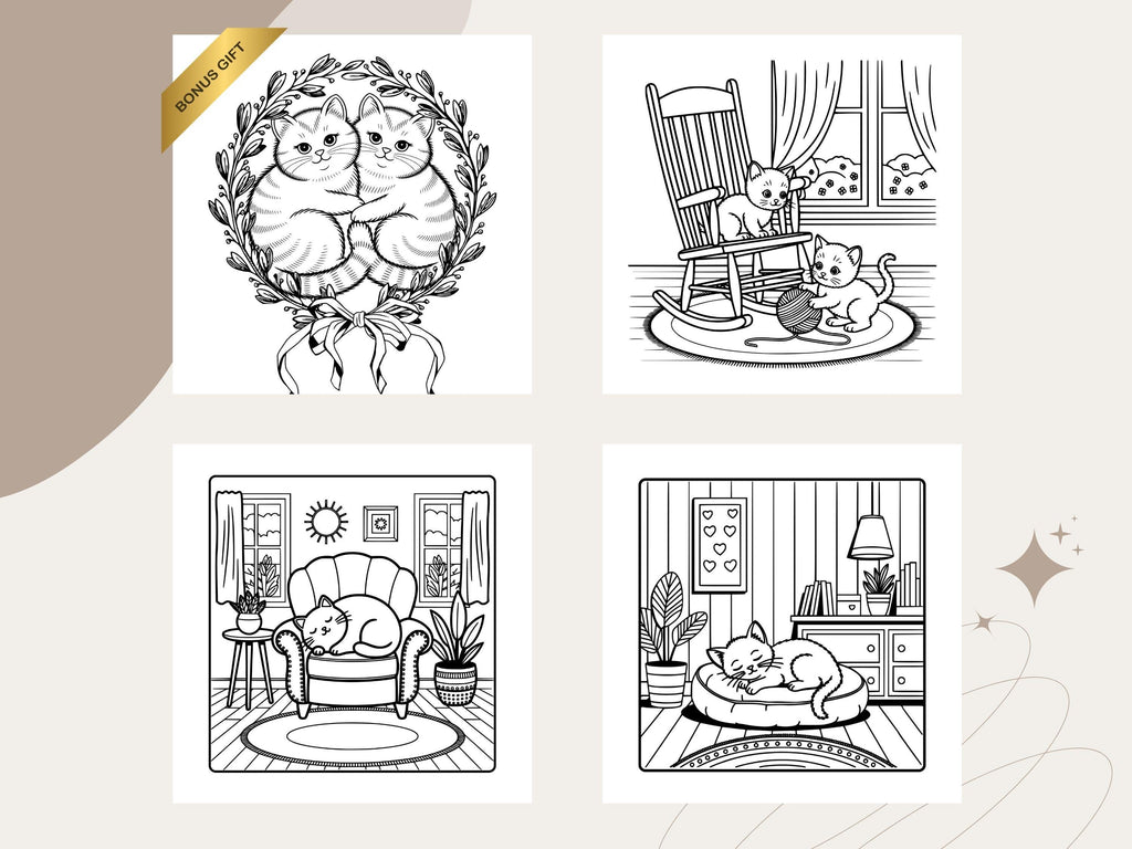 Cozy Kitties Coloring Book Pages: Hygge Cat Illustrations (PDF Download)