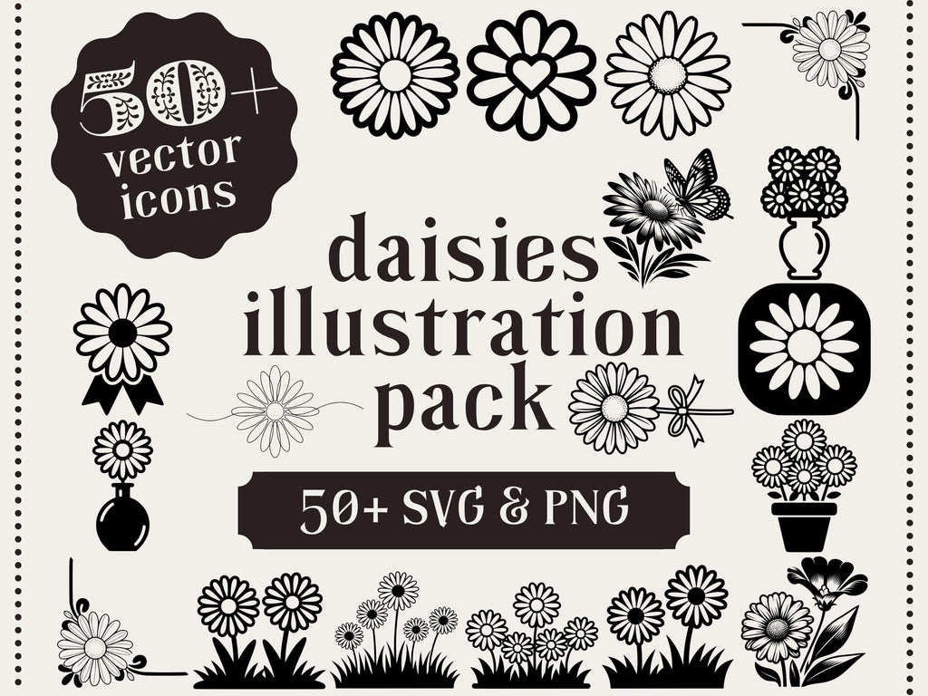Daisy Clipart: 50+ Floral SVG & PNG Illustrations (Digital Download)