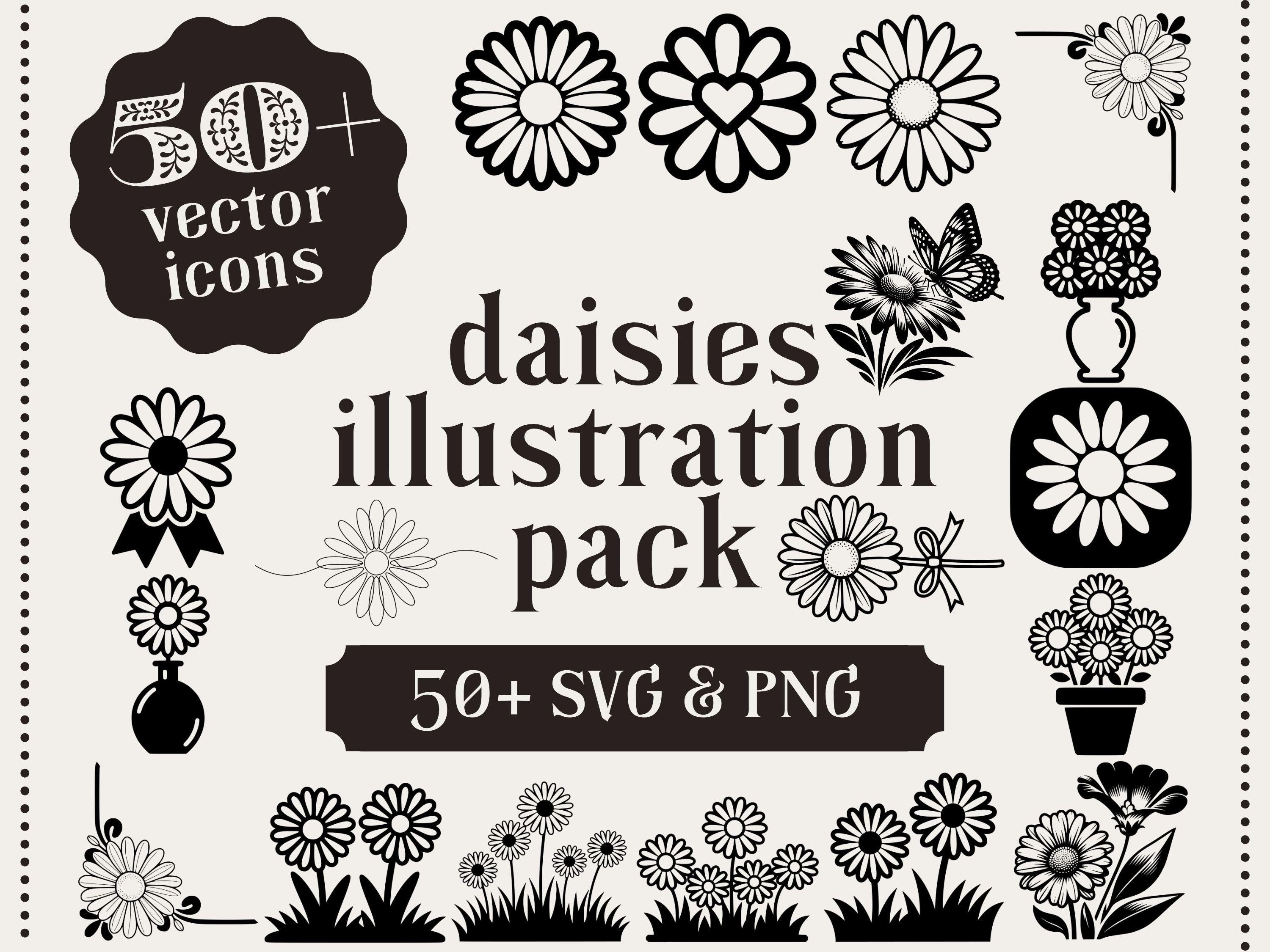Daisy Clipart: 50+ Floral SVG & PNG Illustrations (Digital Download)
