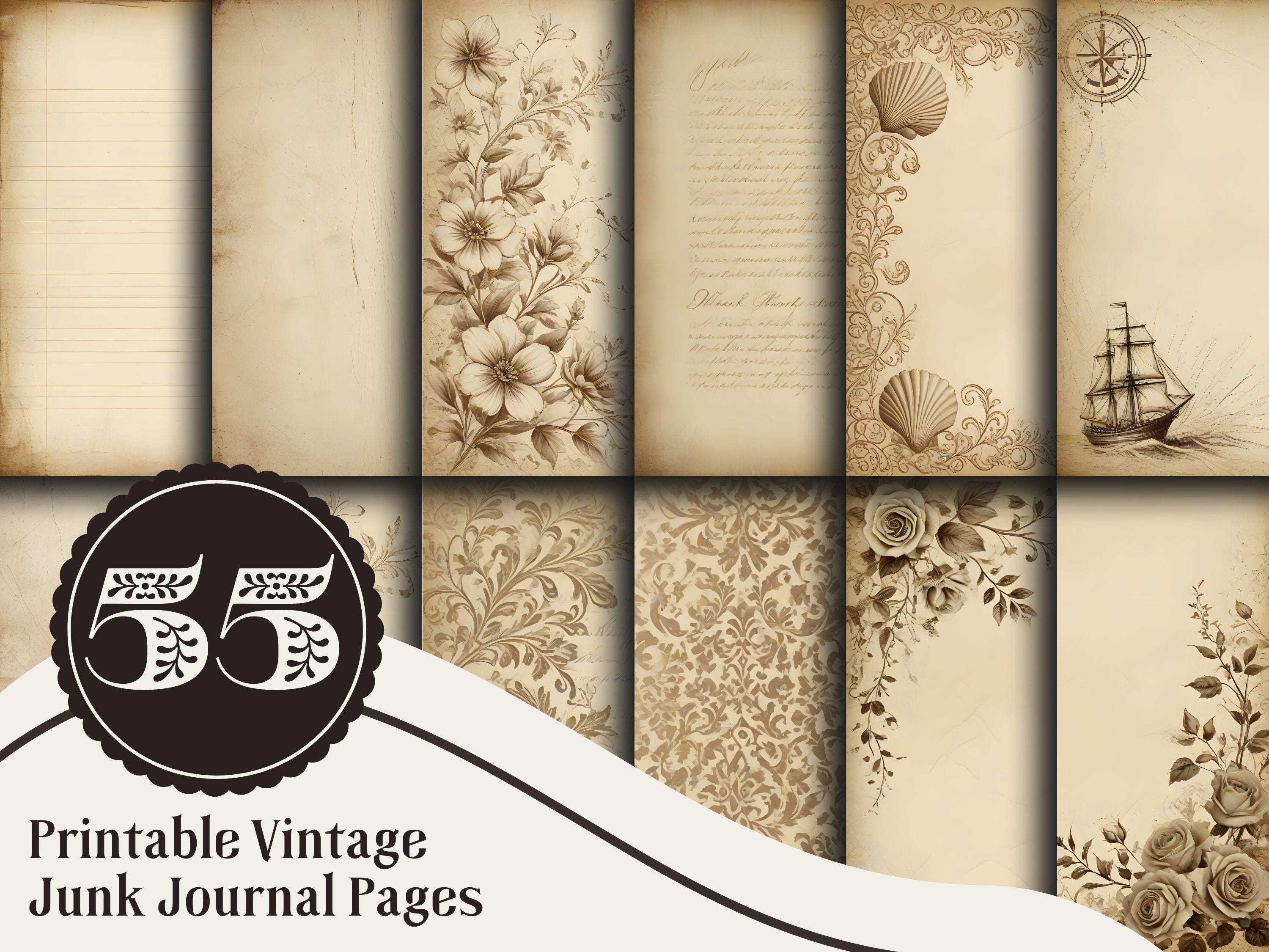 Vintage Damask Junk Journal Pages: Beige Floral Ephemera (PDF Download)