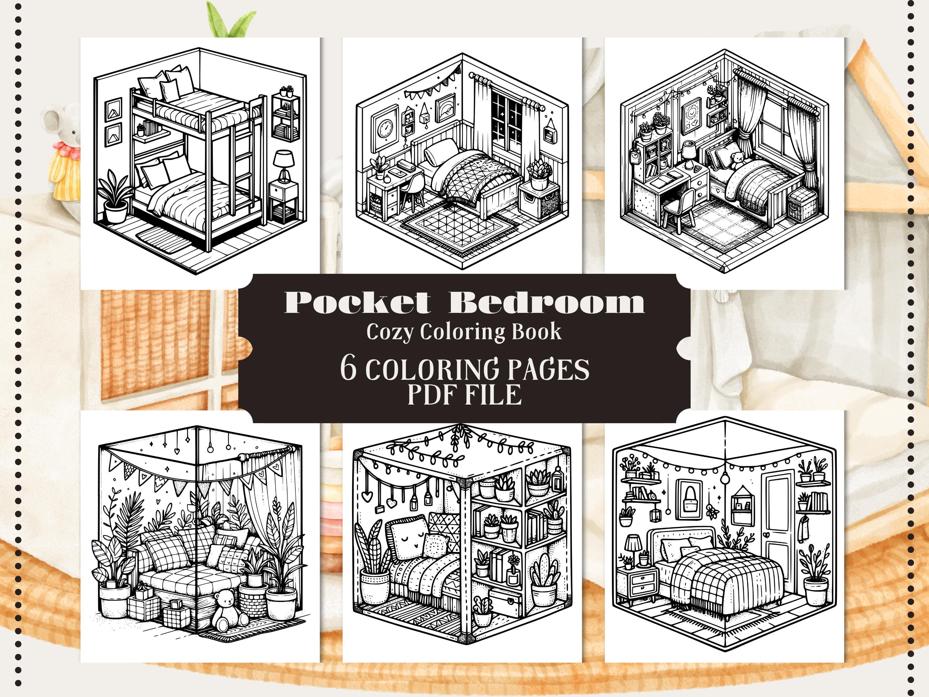 Cozy Bedroom Coloring Book: Relaxing Pocket Room Scenes (PDF Download)