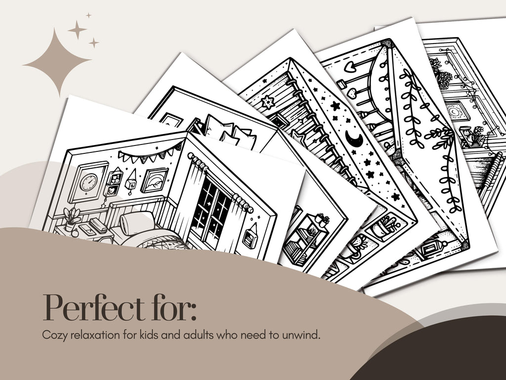 Cozy Bedroom Coloring Book: Relaxing Pocket Room Scenes (PDF Download)
