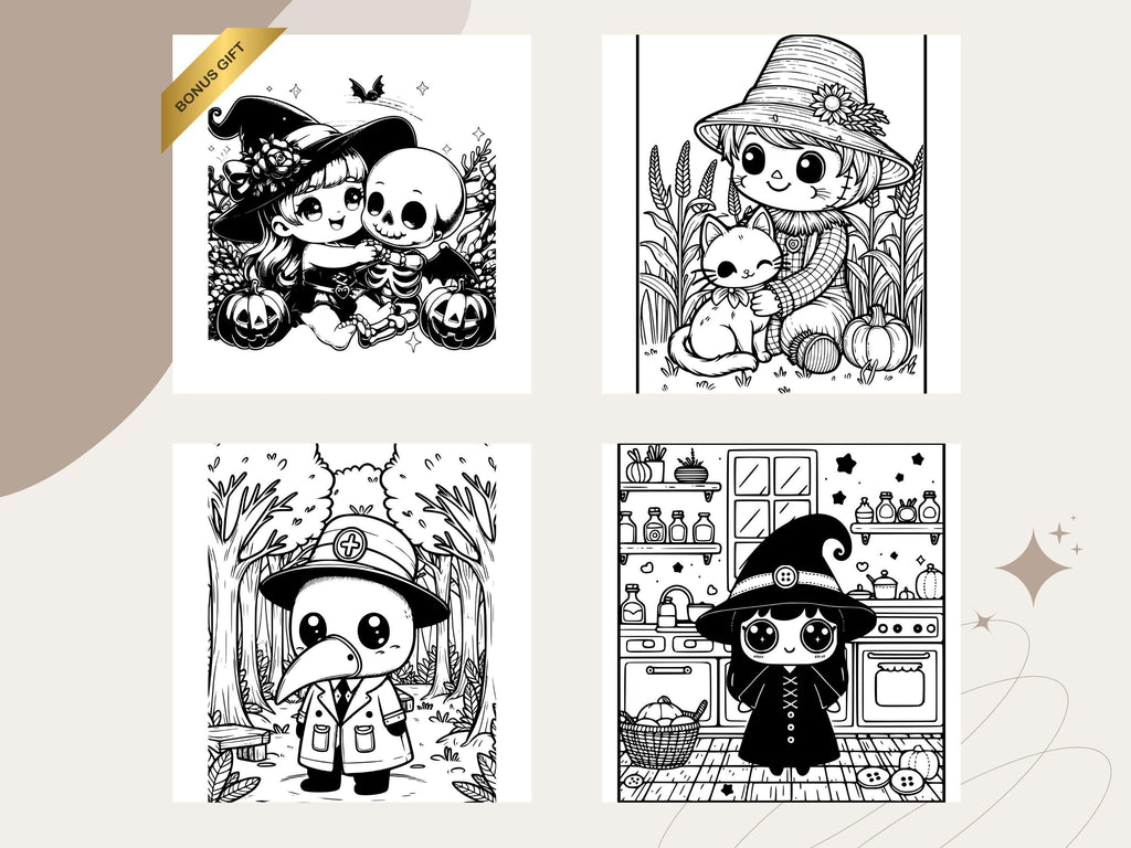 Spooky Cuties Coloring Book: Cozy Halloween Characters (PDF Download)
