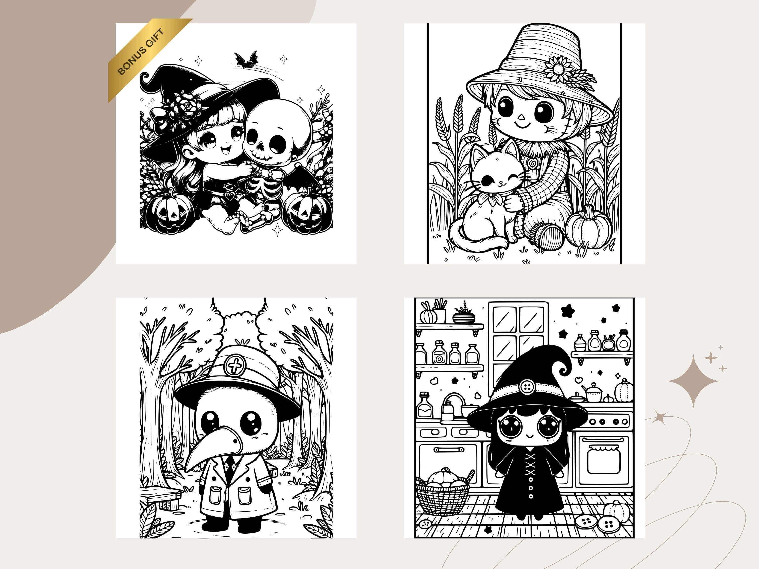 Spooky Cuties Coloring Book: Cozy Halloween Characters (PDF Download)