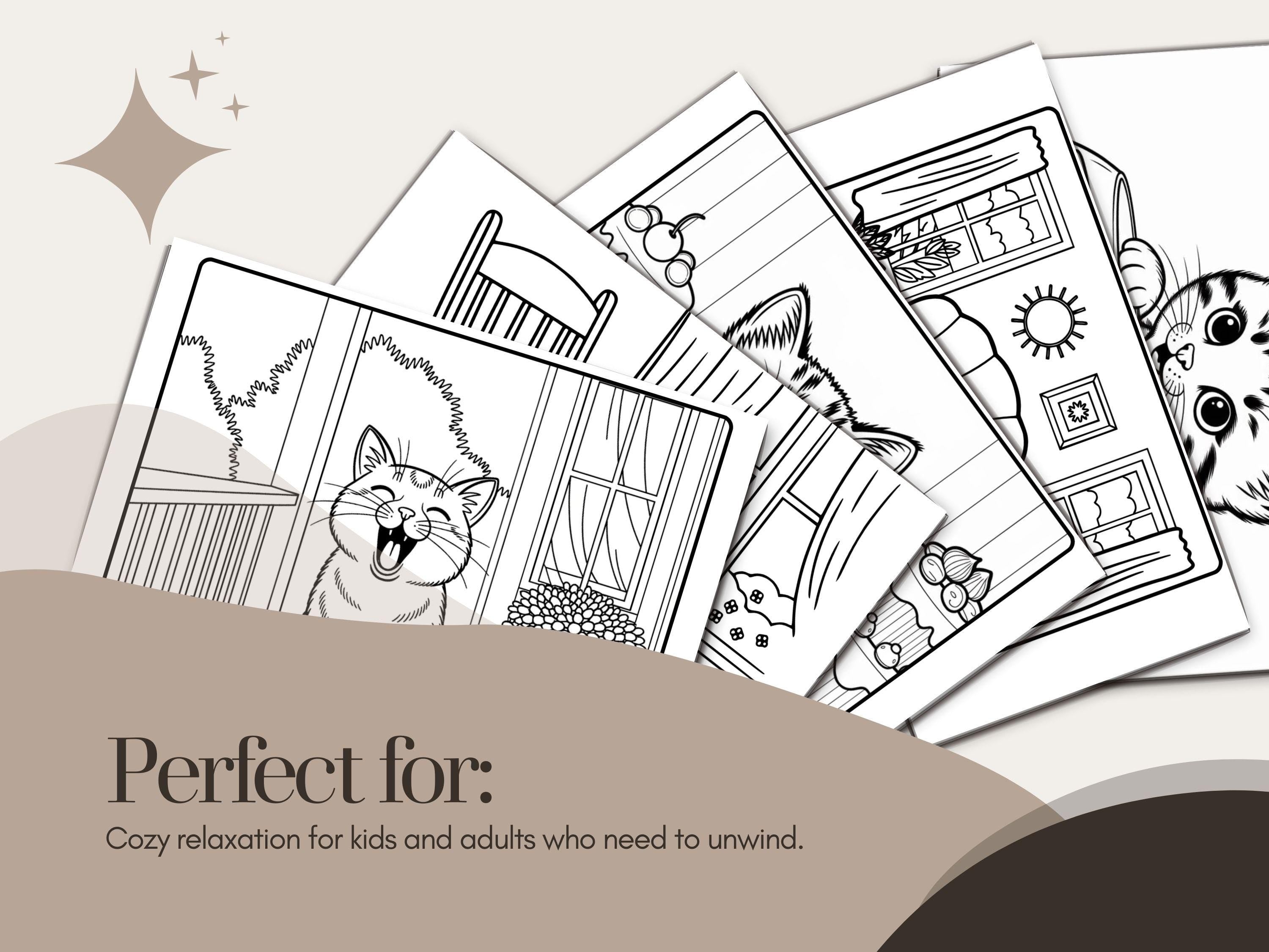 Cozy Kitties Coloring Book Pages: Hygge Cat Illustrations (PDF Download)
