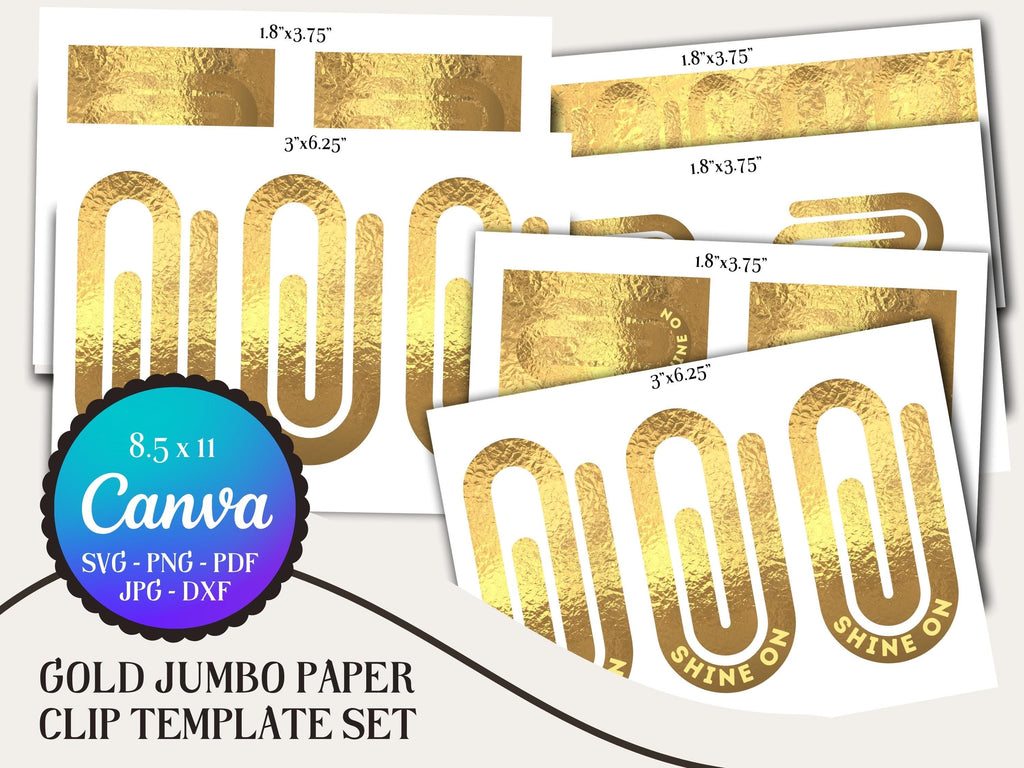 Jumbo Gold Paper Clip Template: Canva Editable Bookmark SVG (Digital Download)